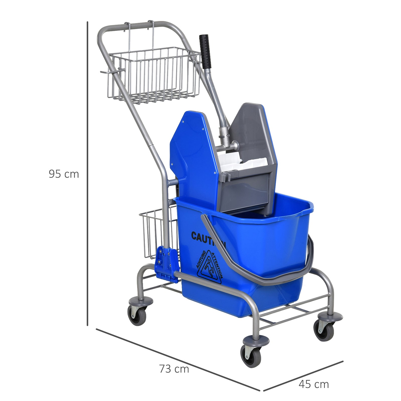 HOMCOM Reinigungseimer, Wischmoppeimer, rollbar, Kunststoff, Metallgriff, Blau