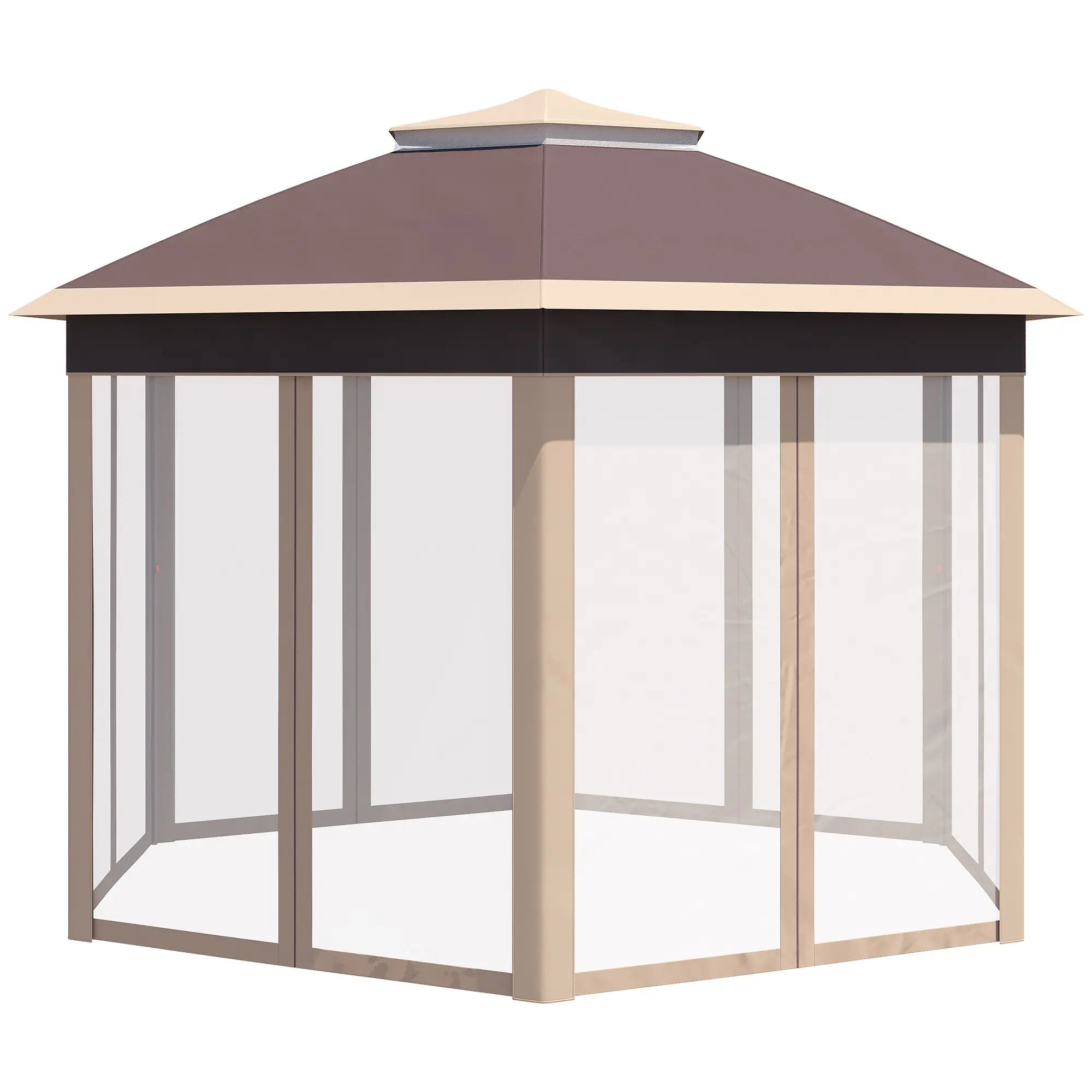 Outsunny Pavillon 4x4?m sechseckig mit Doppeldach Beige