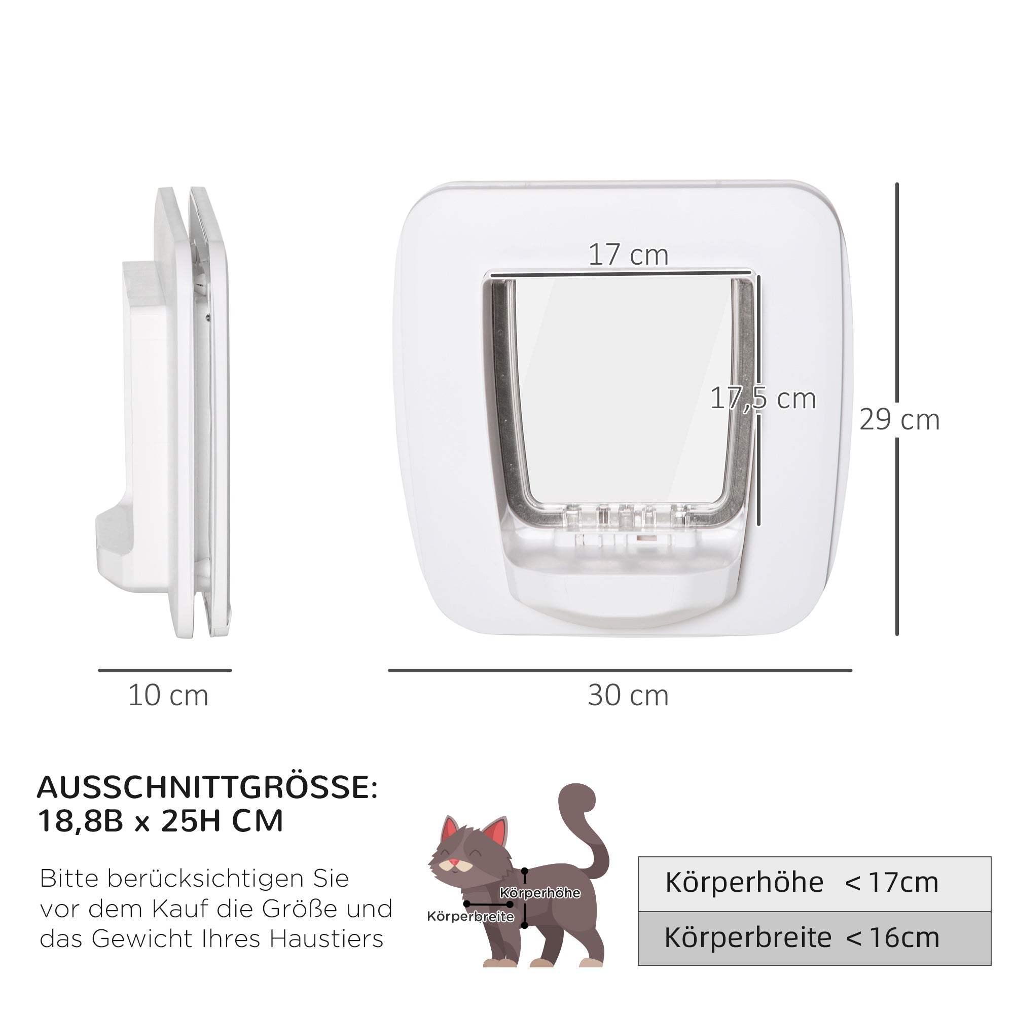 PawHut Katzenklappe Magnetische Katzentür mit 4 Verschluss-Optionen, Hundeklappe Haustierklappe für Katzen und kleine Hunde,