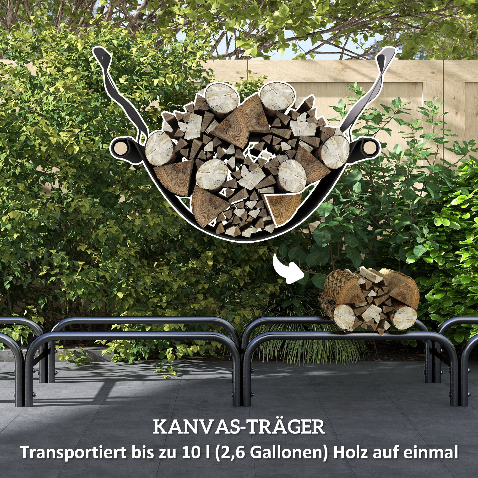 Outsunny Feuerholzgestell, 0,67 m³, mit Tragetasche & Abdeckung, Metallrahmen, bis 200 kg, 240 x 36 x 99 cm, Schwarz