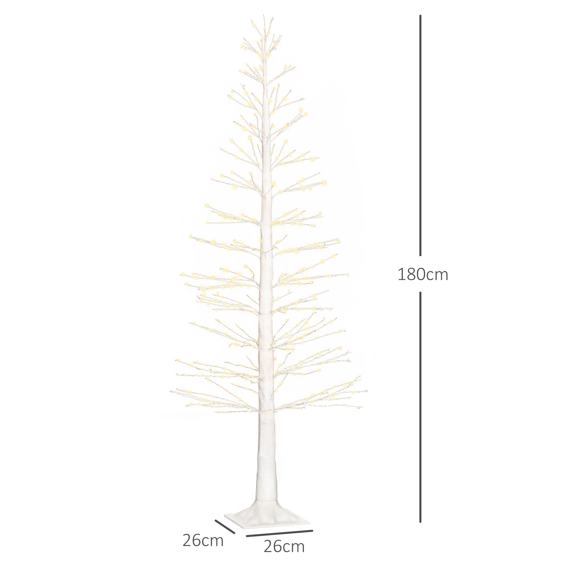 HOMCOM Kunsttanne mit LED-Beleuchtung, 180 cm hoher Weihnachtsbaum, realistische Rinde, Weiß