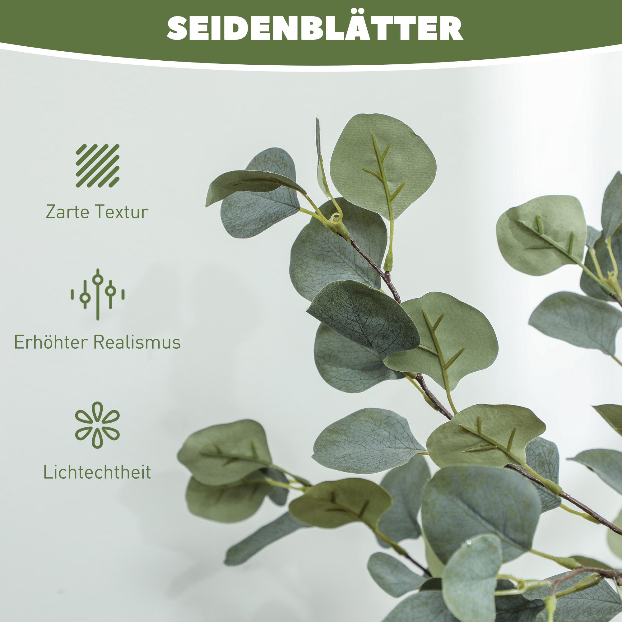 HOMCOM Künstliche Pflanze, Kunstbaum, naturgetreu, Zementtopf, wartungsfrei, Grün
