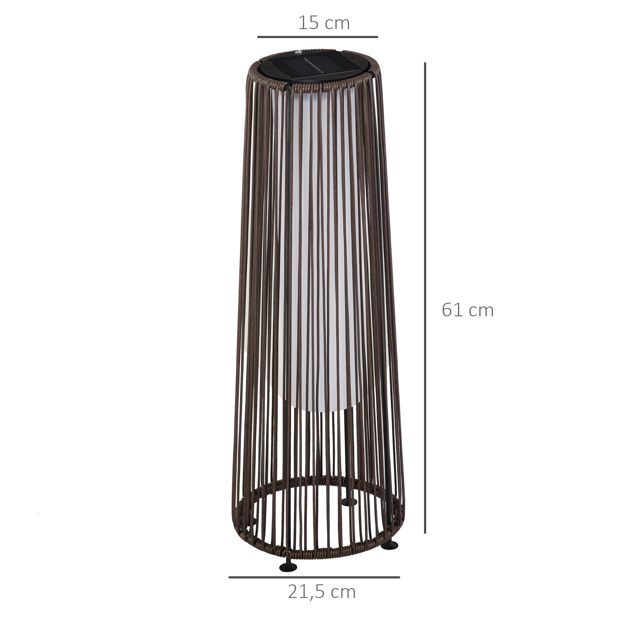 Outsunny Gartenleuchte, Außenlampe, solarbetrieben, 8 Stunden Betrieb, Automatikmodus, Rattanoptik, 21,5 x 21,5 x 61 cm