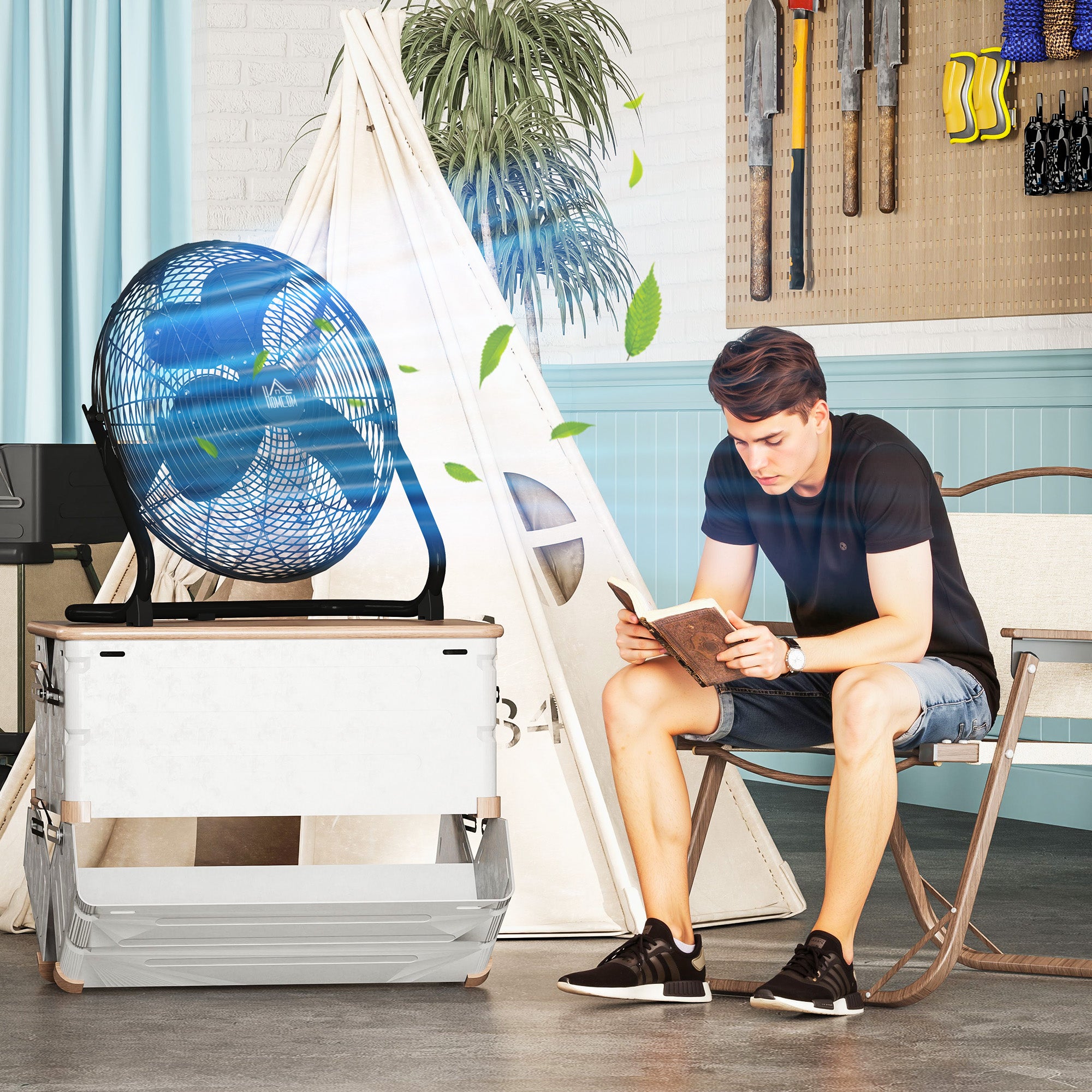 HOMCOM Tischventilator Elektrischer Ventilator mit 4 Geschwindigkeitsstufen, um 120° verstellbarer Winkel Schwarz