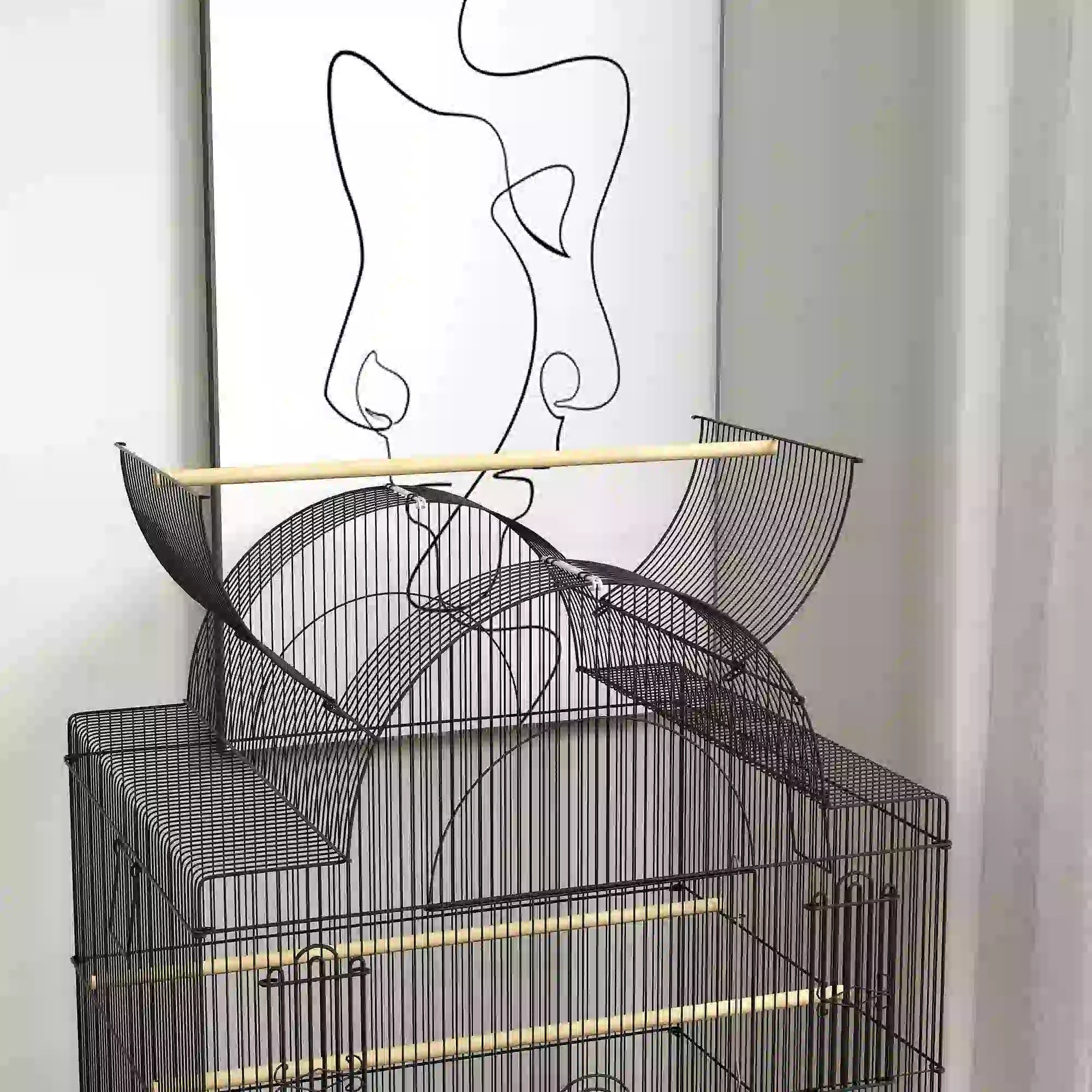 PawHut Vogelkäfig für Kanarienvögel & Wellensittiche, mobil, mit Bodenfach, Metallgitter, Schwarz