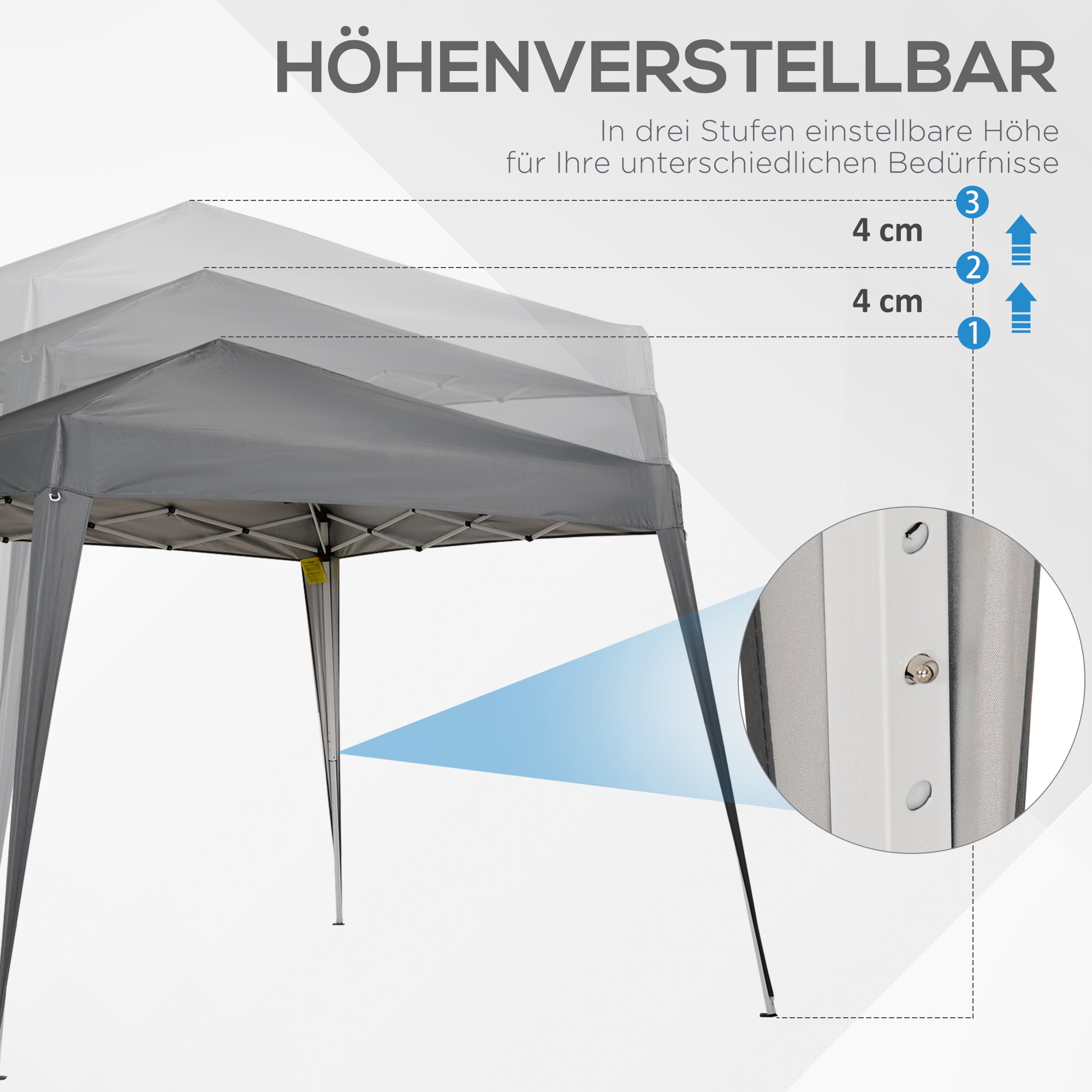 Outsunny Faltpavillon 2,4x2,4m Pavillon Faltzelt mit UV-Schutz, Partyzelt inkl. Tragetasche für Garten, Balkon, Stahl Grau