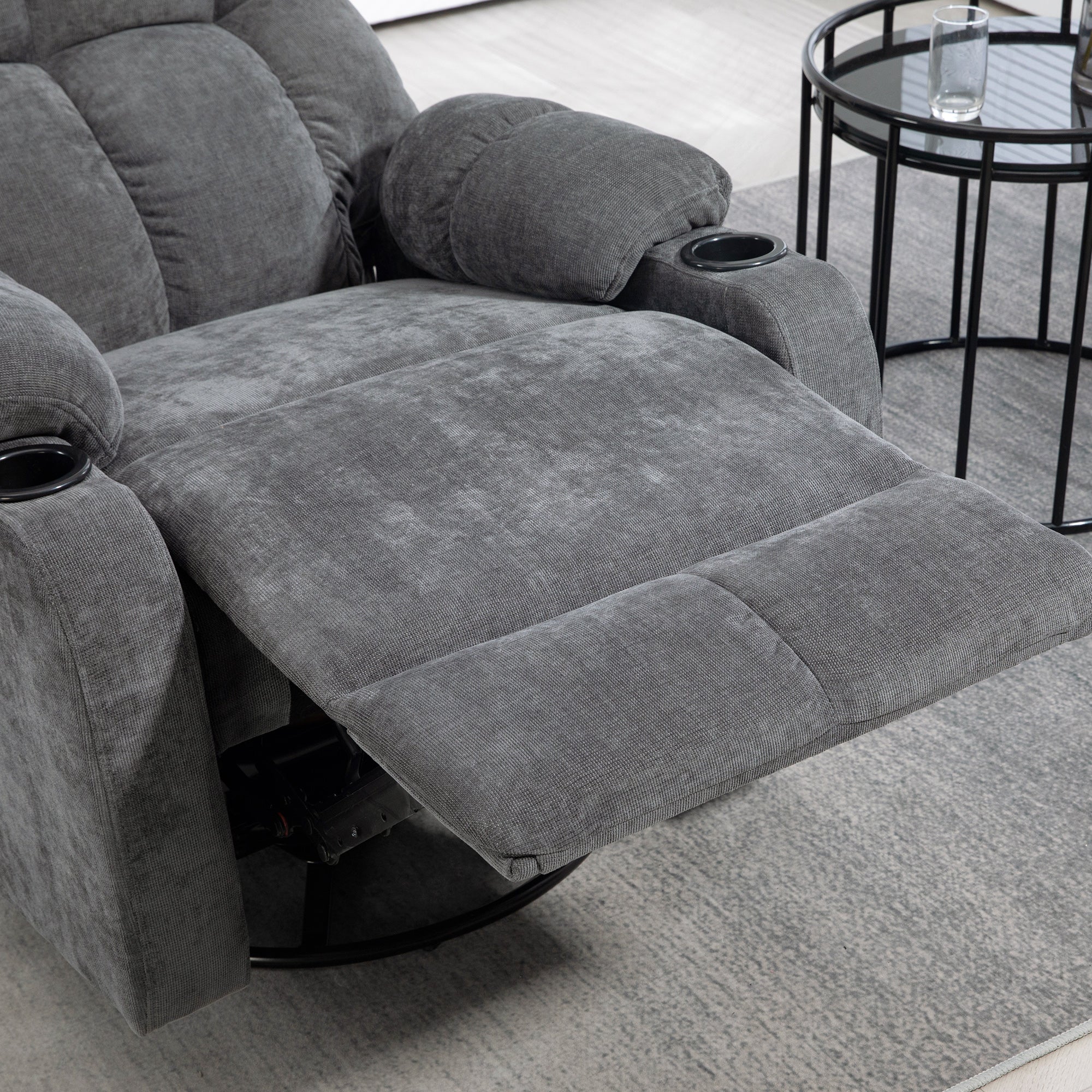 HOMCOM Relaxsessel mit Fußstütze, Liegesessel, drehbar, bis 150 kg, Stahlrahmen, 88x96x108cm, Dunkelgrau