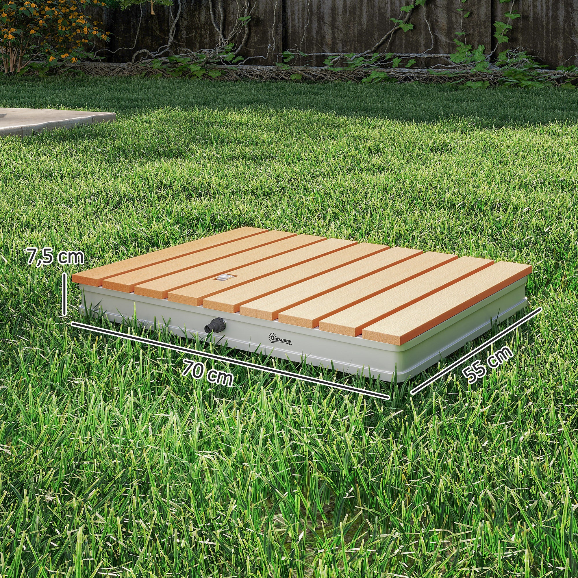 Outsunny Bodendusche Gartendusche mit einstellbar Fußrad Aluminium bis 4 m Fontänenhöhe 70 x 55 cm Naturholz