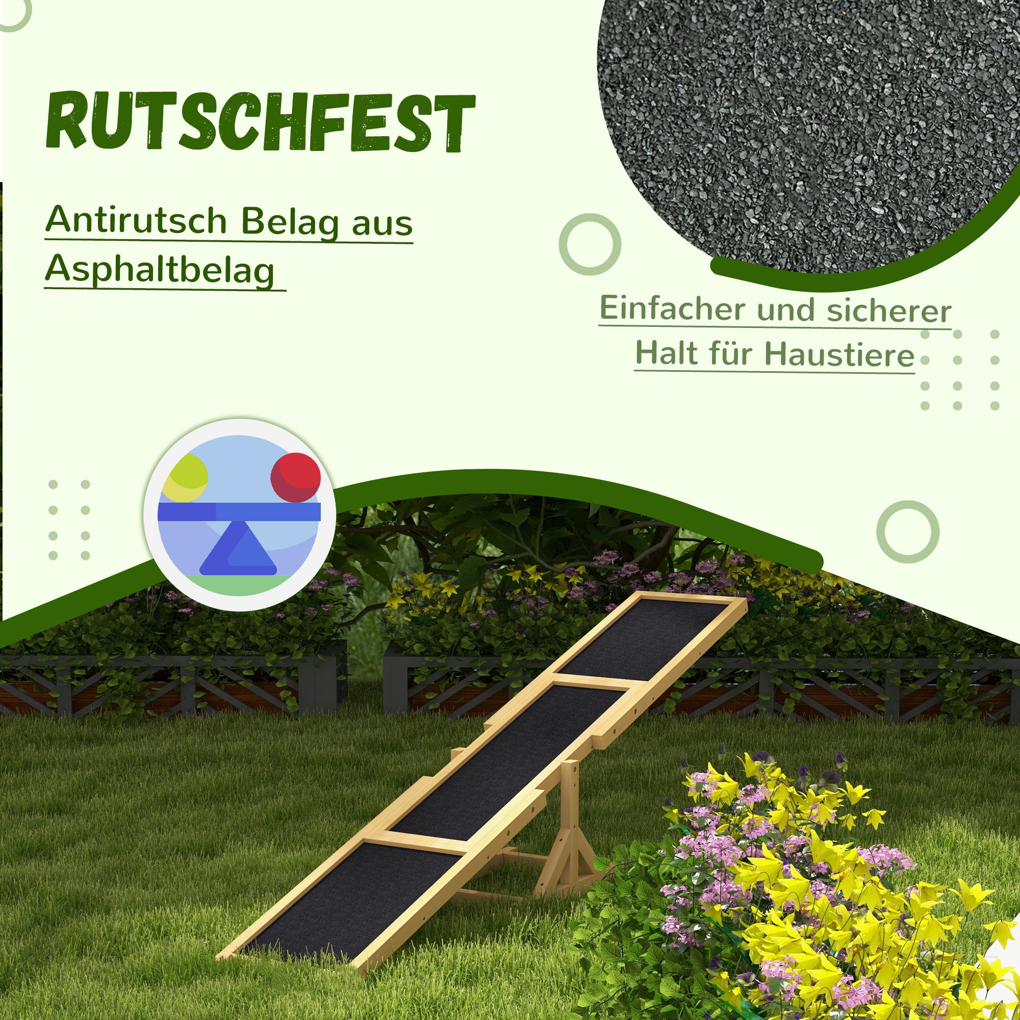 PawHut Hundewippe für Agility Training, rutschfest, bis 50 kg belastbar, 180 x 30 x 30 cm