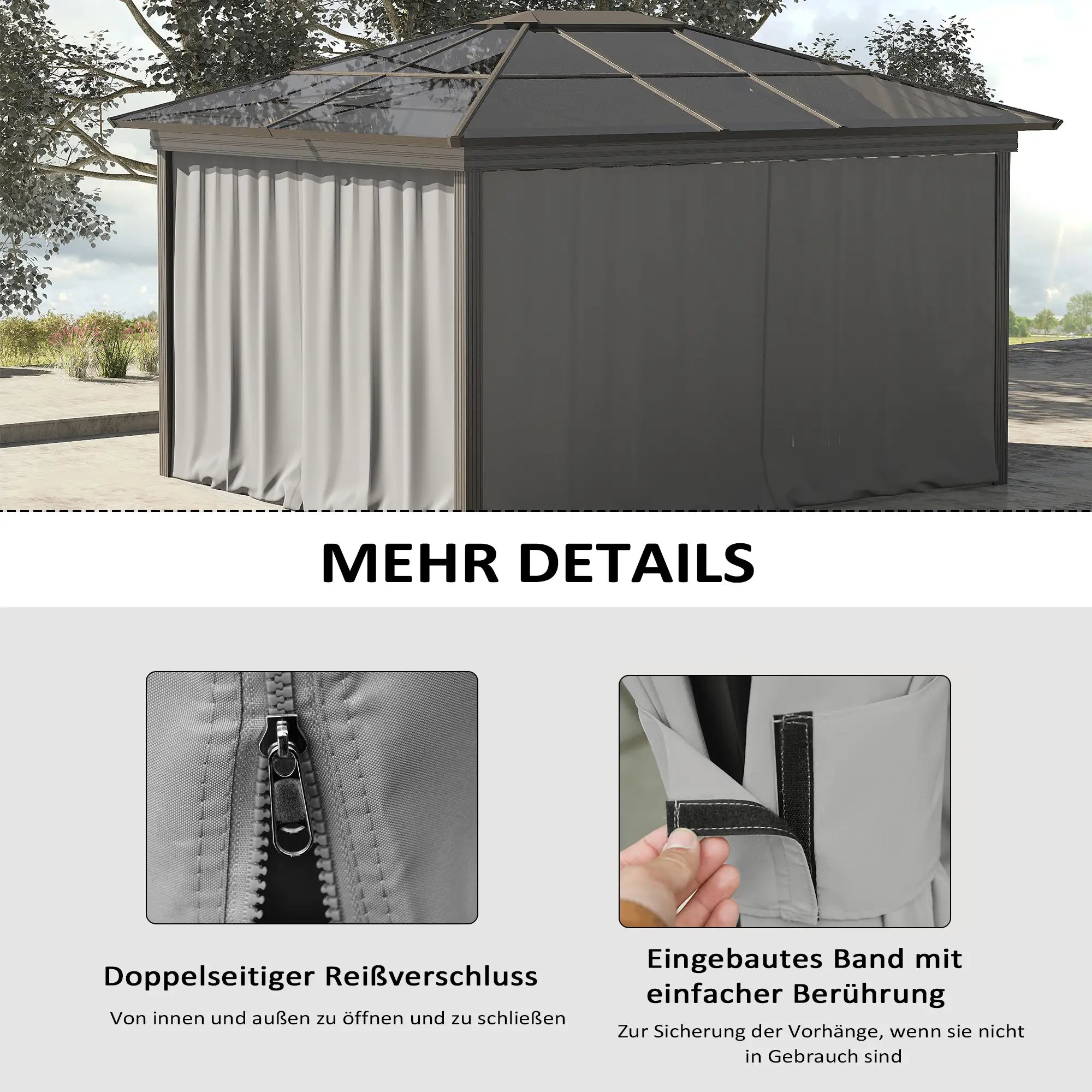 4 Seitenteile 3x3 m für Pavillon, hellgrau, mit Haken