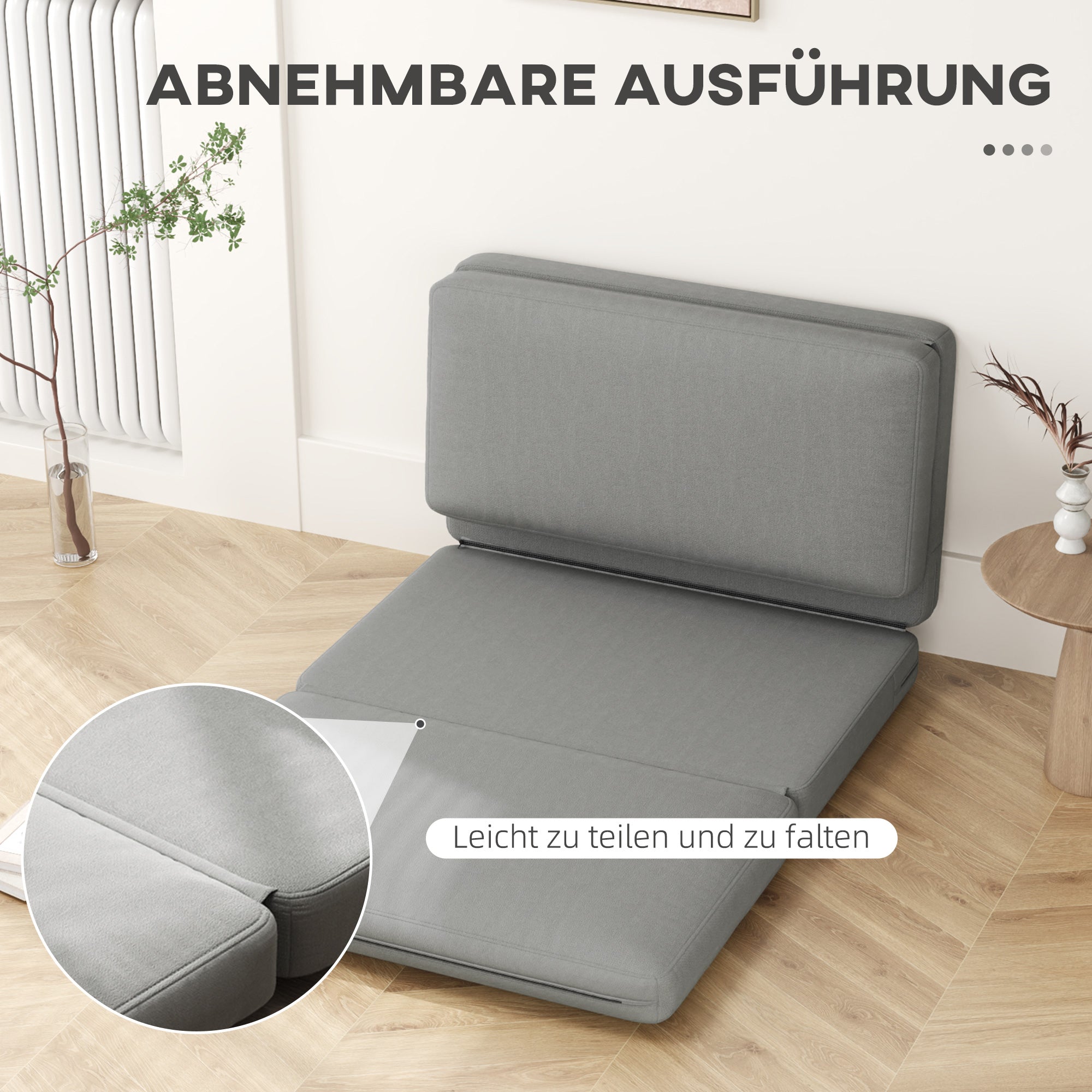 HOMCOM 2-in-1 faltbarer Relaxsessel, Gästematratze, teilbar, 120 cm breit, Hellgrau