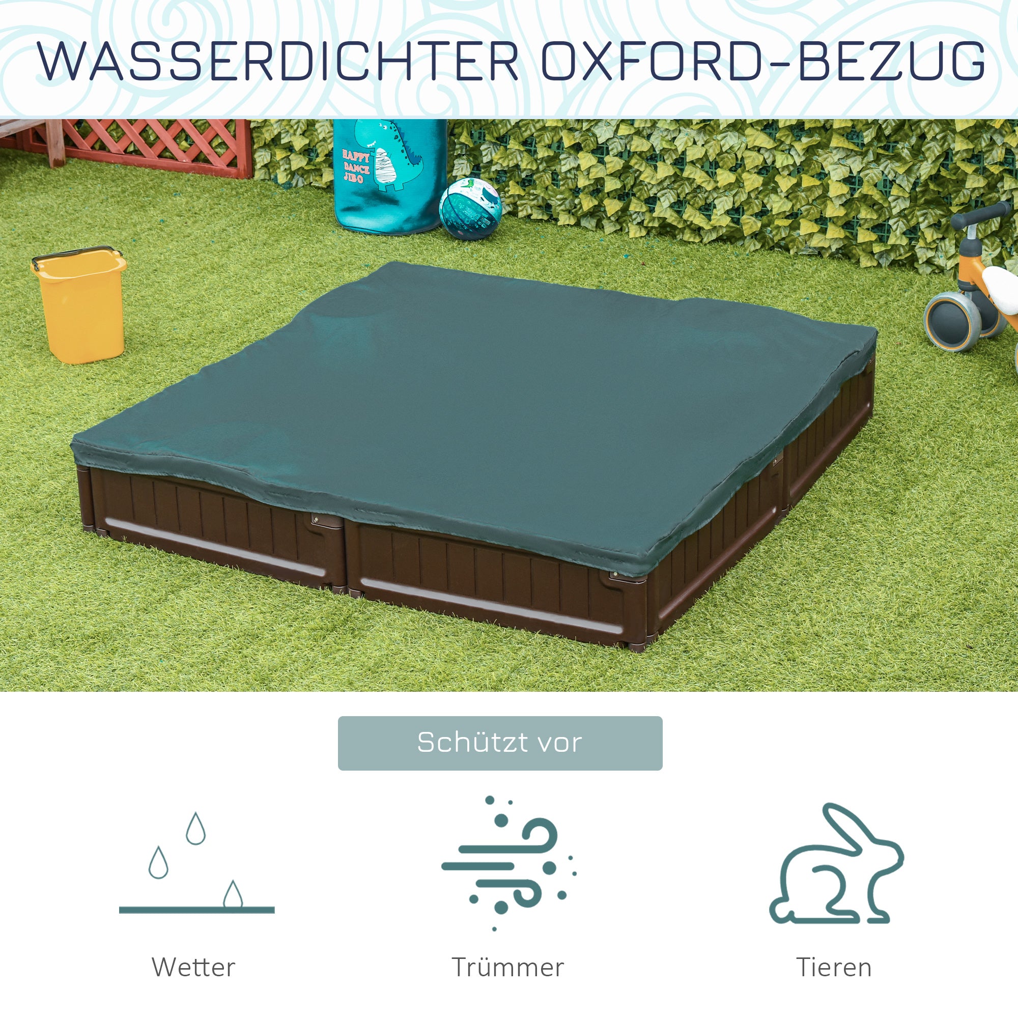 Outsunny Sandkasten mit Abdeckplane & Bodenplane, modulare Bauweise, 4 Sitze, 1,23L x 1,23B m, Braun
