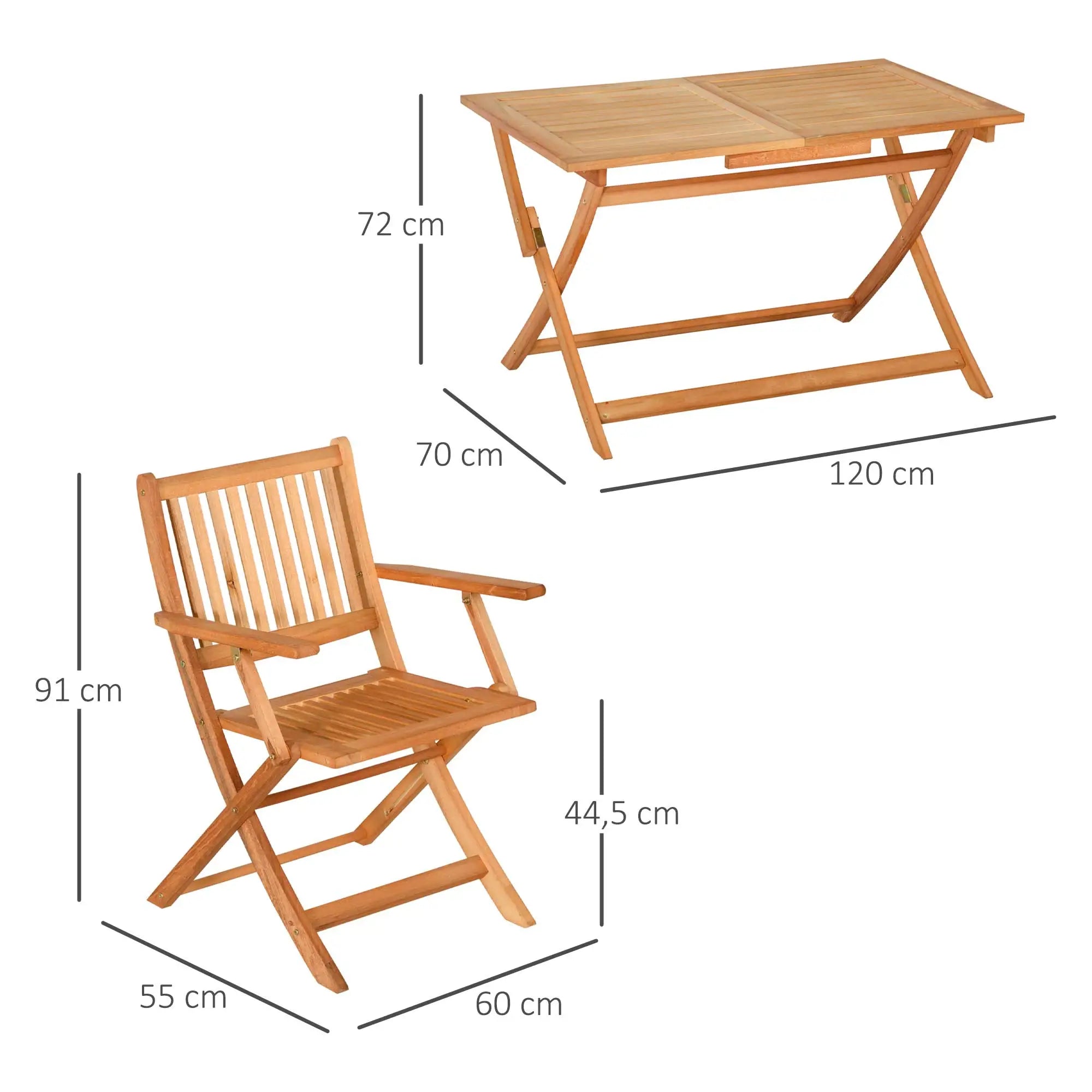 Outsunny Gartenmöbelset 5-tlg. klappbar hoher Sitzkomfort Pappelholz Teak