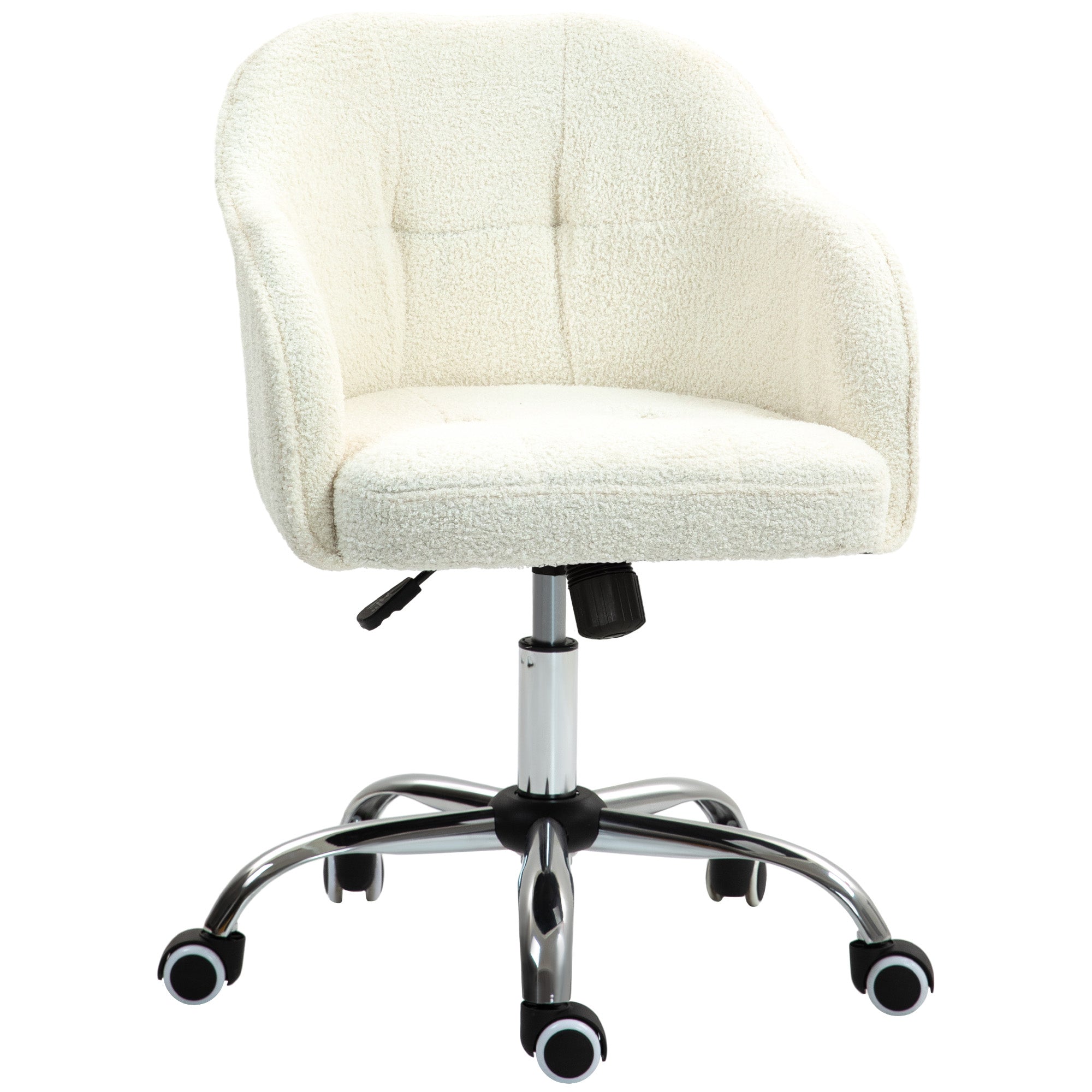 HOMCOM Homeoffice Stuhl, Ergonomisch Schreibtischstuhl mit Wippfunktion, Teddysamtoptik 56 x 61 x 86 cm Cremeweiß
