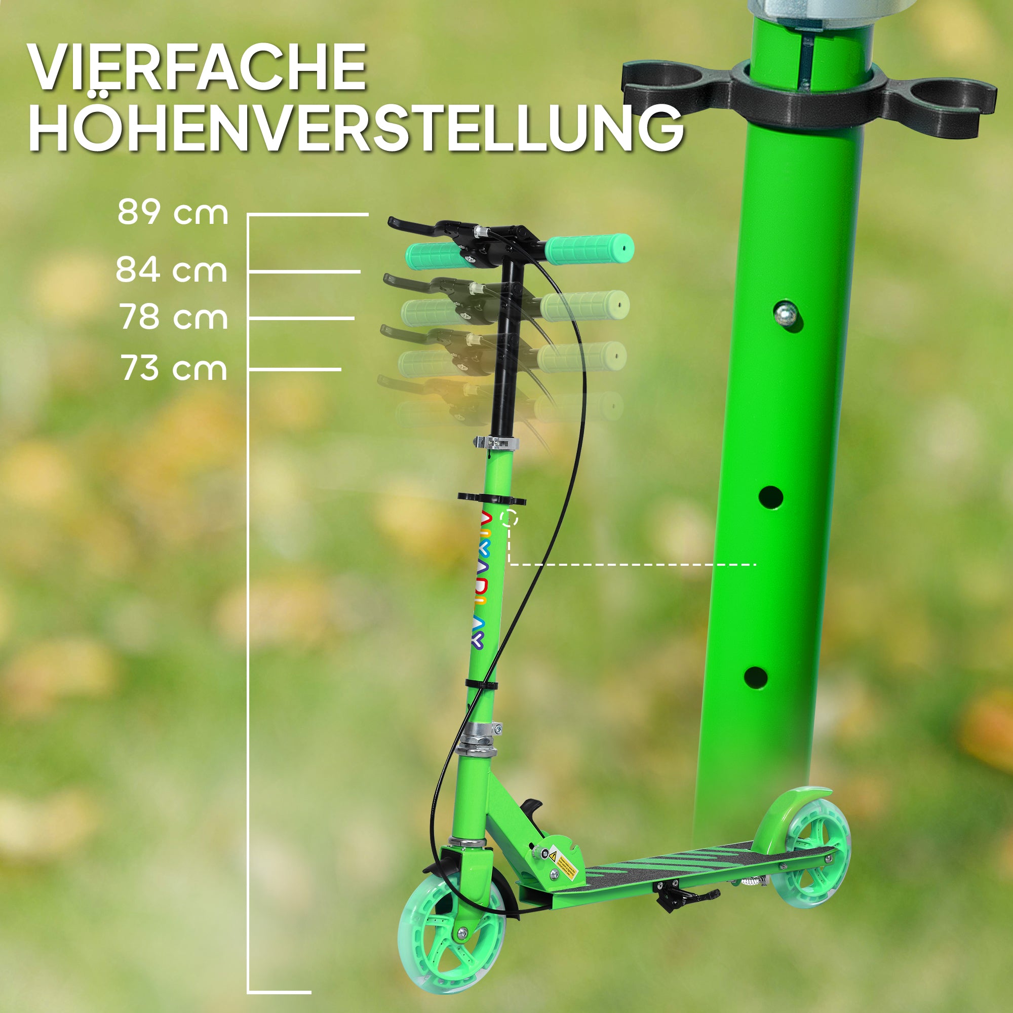 AIYAPLAY Kinderroller, Doppelte Bremsen, Metallrahmen, Fußstütze, faltbar, 3-8 Jahre, Grün