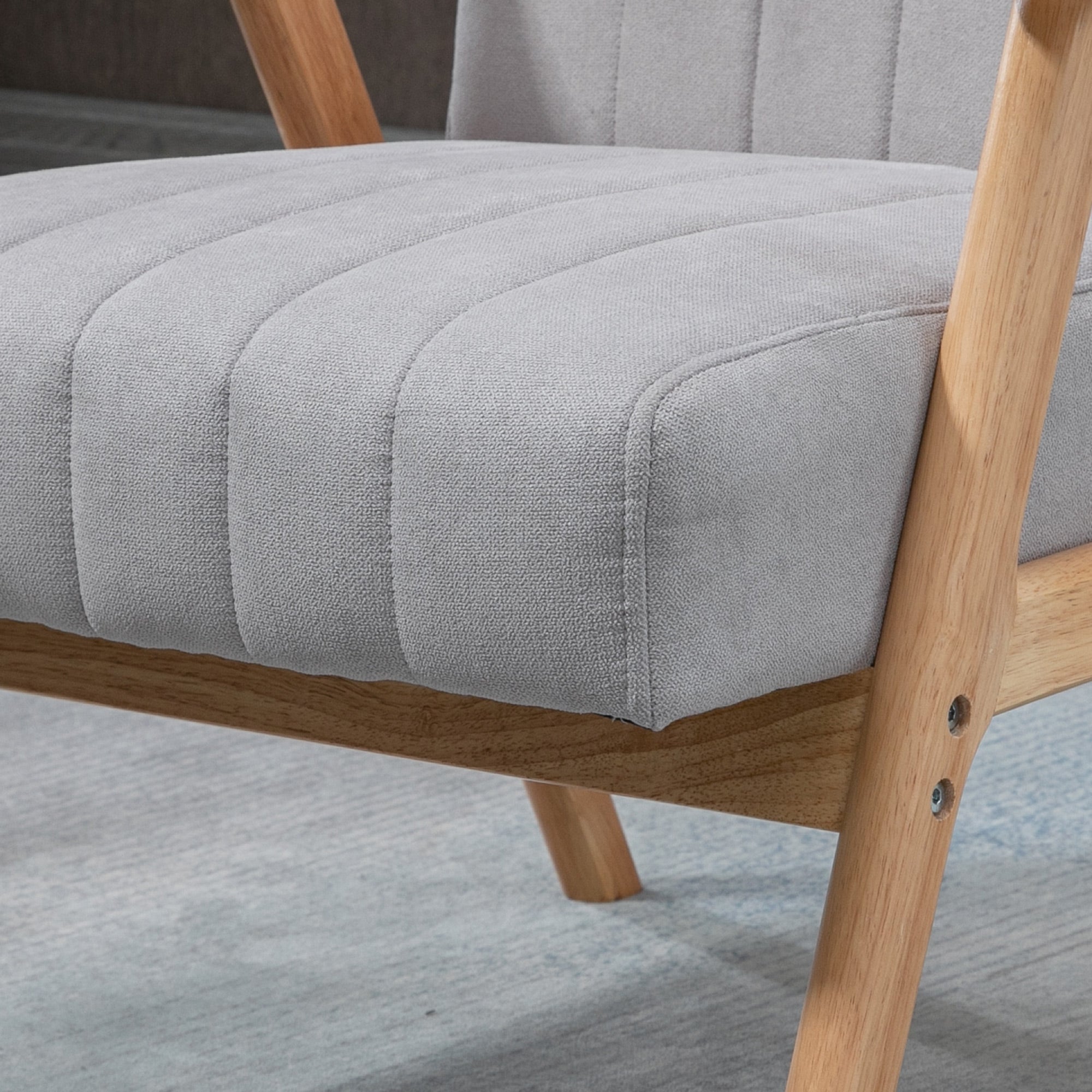 HOMCOM Sessel im Skandi-Design, bis 120 kg, Samtoptik, Massivholz; 68 cm x 74 cm x 82 cm, Natur + Grau