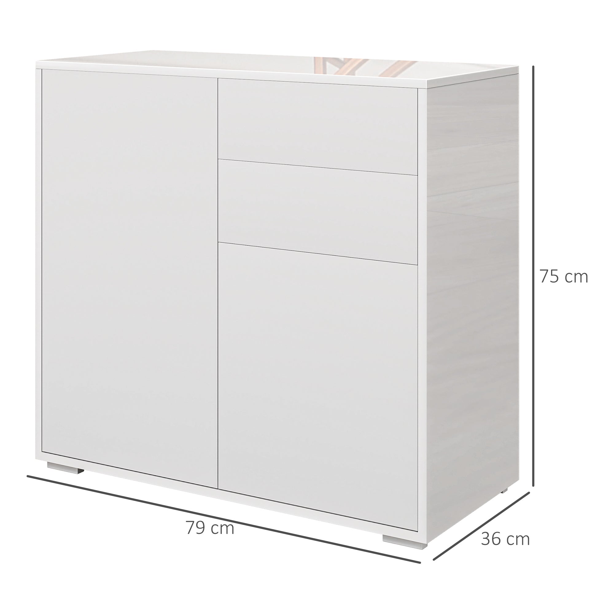 HOMCOM Aufbewahrungsschrank mit 2 Schubladen, 2 Türen, mit Kippschutz, für Wohnzimmer, Schlafzimmer, 79 x 36 x 74 cm, Weiß