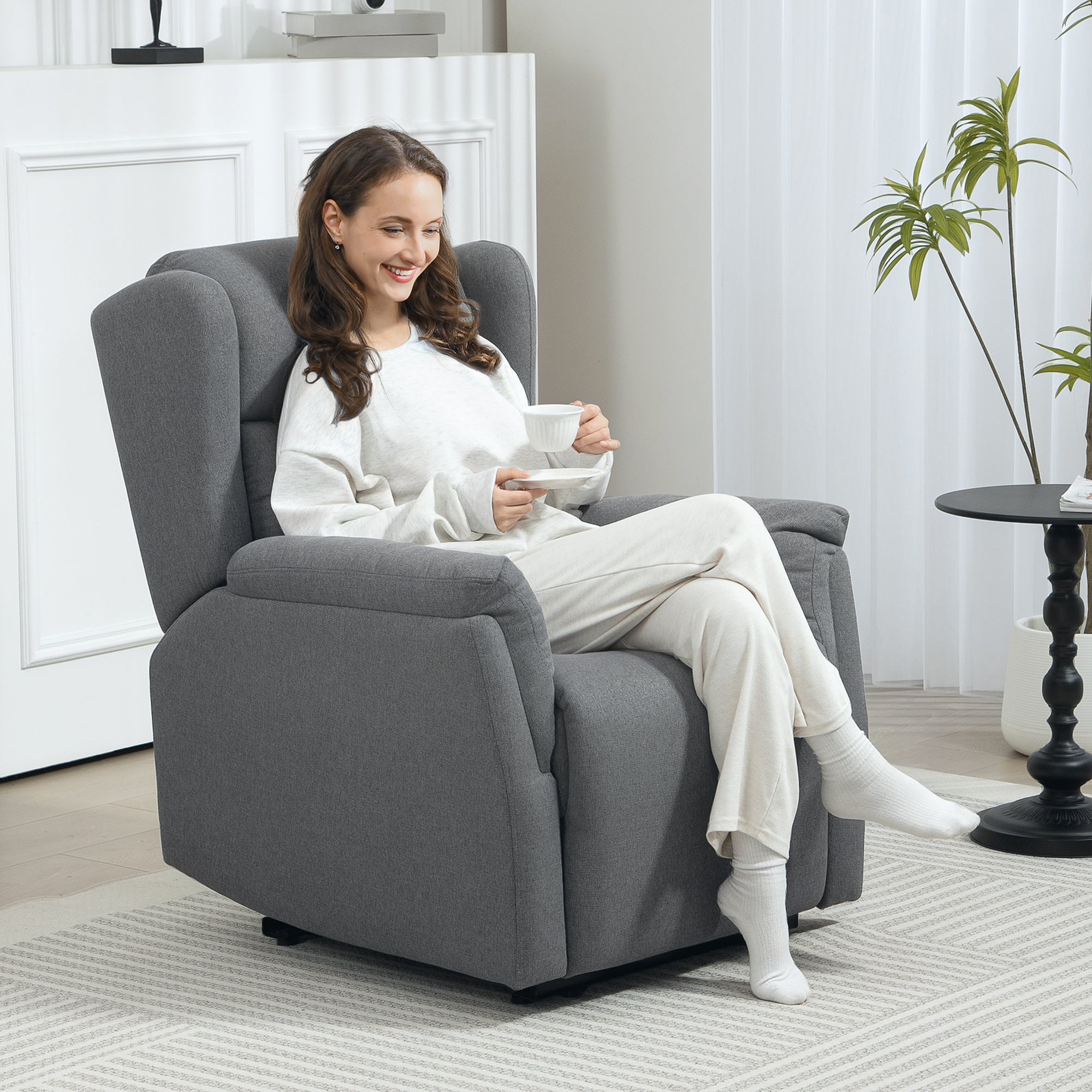 HOMCOM Relaxsessel, Verstellbarer Polstersessel mit Fußstütze, 160° neigbar, Leinenoptik, schneller Aufbau, Dunkelgrau