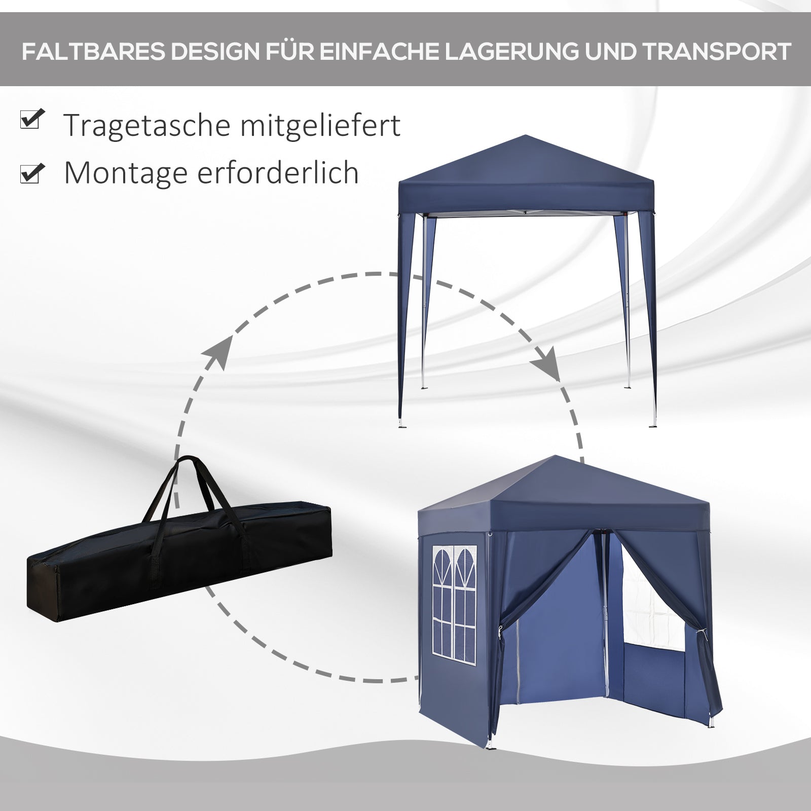 Outsunny Faltpavillon, Bierzelt, 4 abnehmbare Seitenwände, 2 Fenster, Metallrahmen, 2 x 2m, Blau