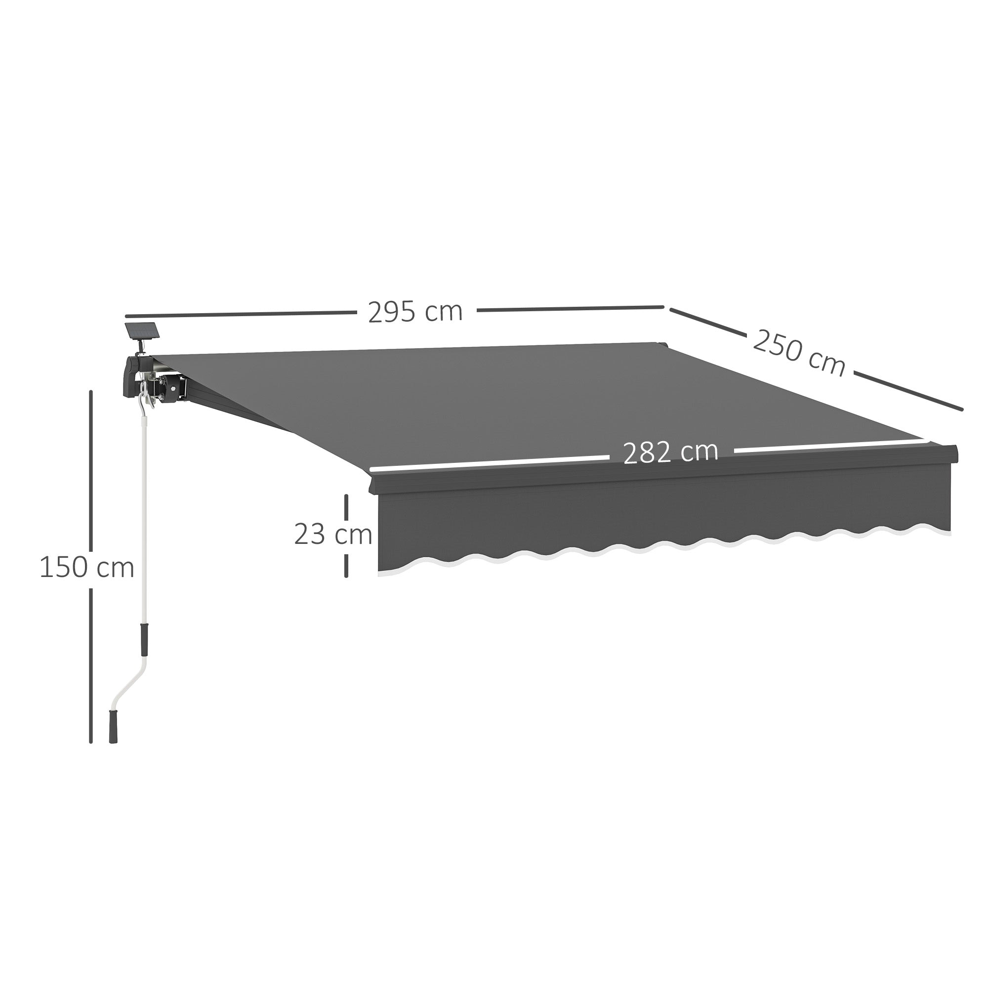 Outsunny Klemmmarkise mit Handkurbel Solar-Lichte Gelenkarmmarkise Markise Sonnenschutz UV 50+ 300 cm breit Grau