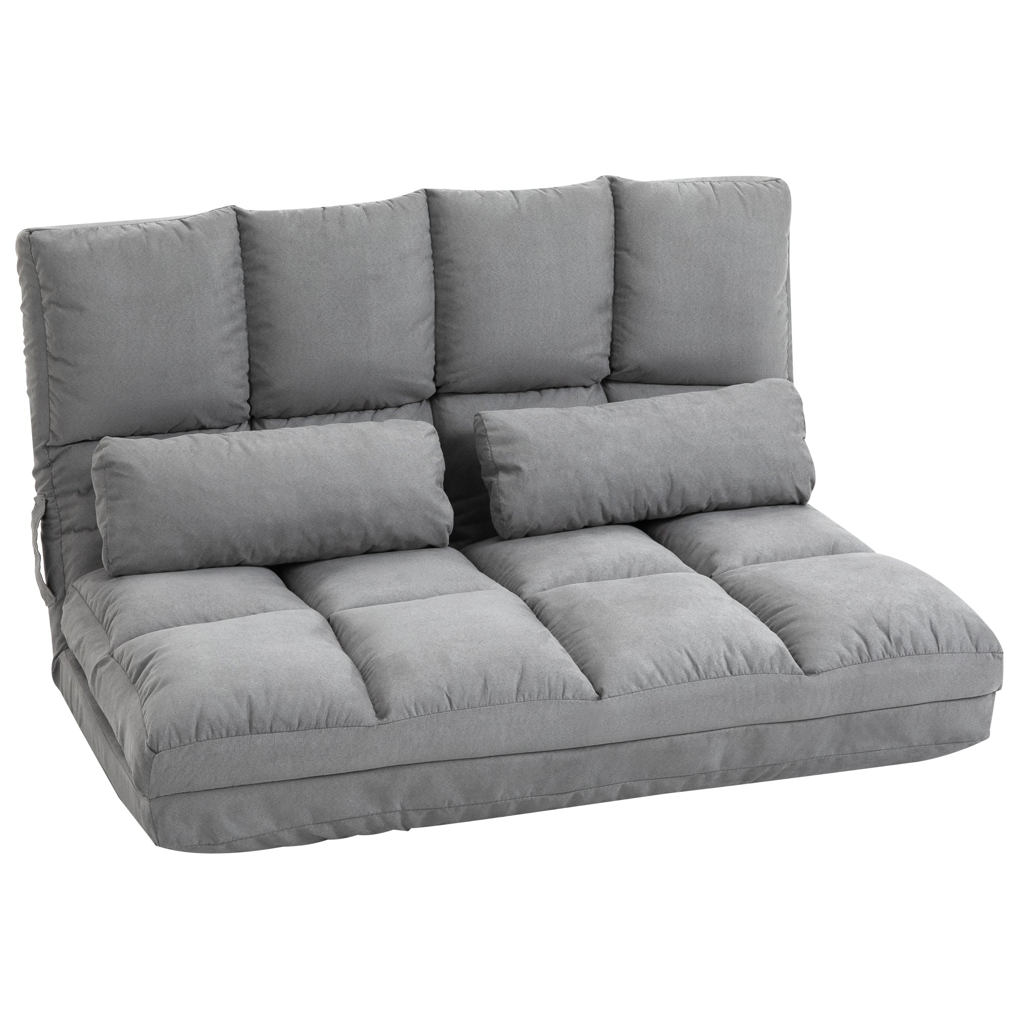 HOMCOM Bodenstuhl 2-in-1 Bodensessel Bett mit Rückenlehne 3 Positionen Verstellbare Sitzkissen Grau Samt Metall 102 x 73 x 60 cm