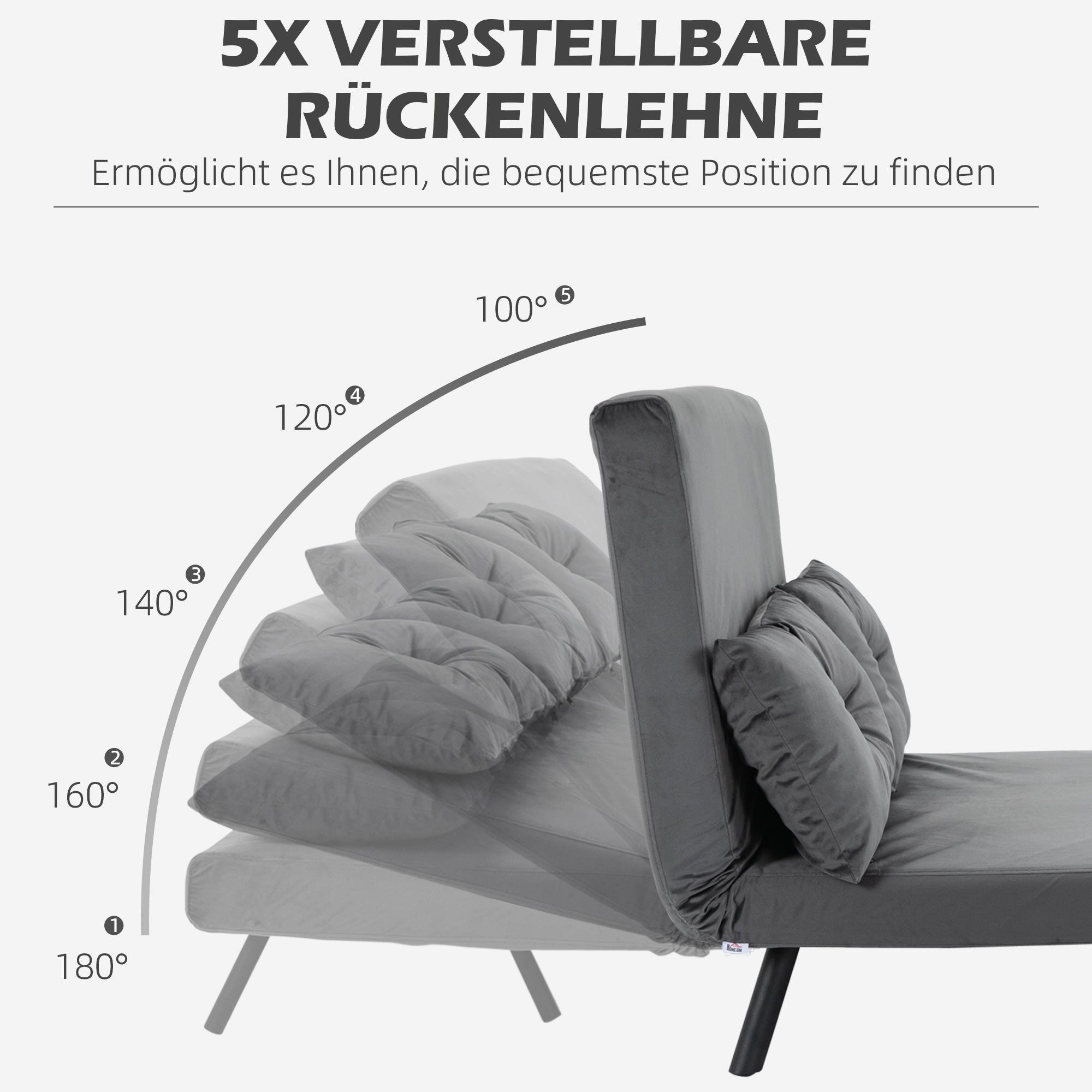 HOMCOM Schlafsofa 2er-Sofa Samtsofa, Schlaffunktion, inkl. 2 Kissen, Samtoptik, Natur + Dunkelgrau + Schwarz