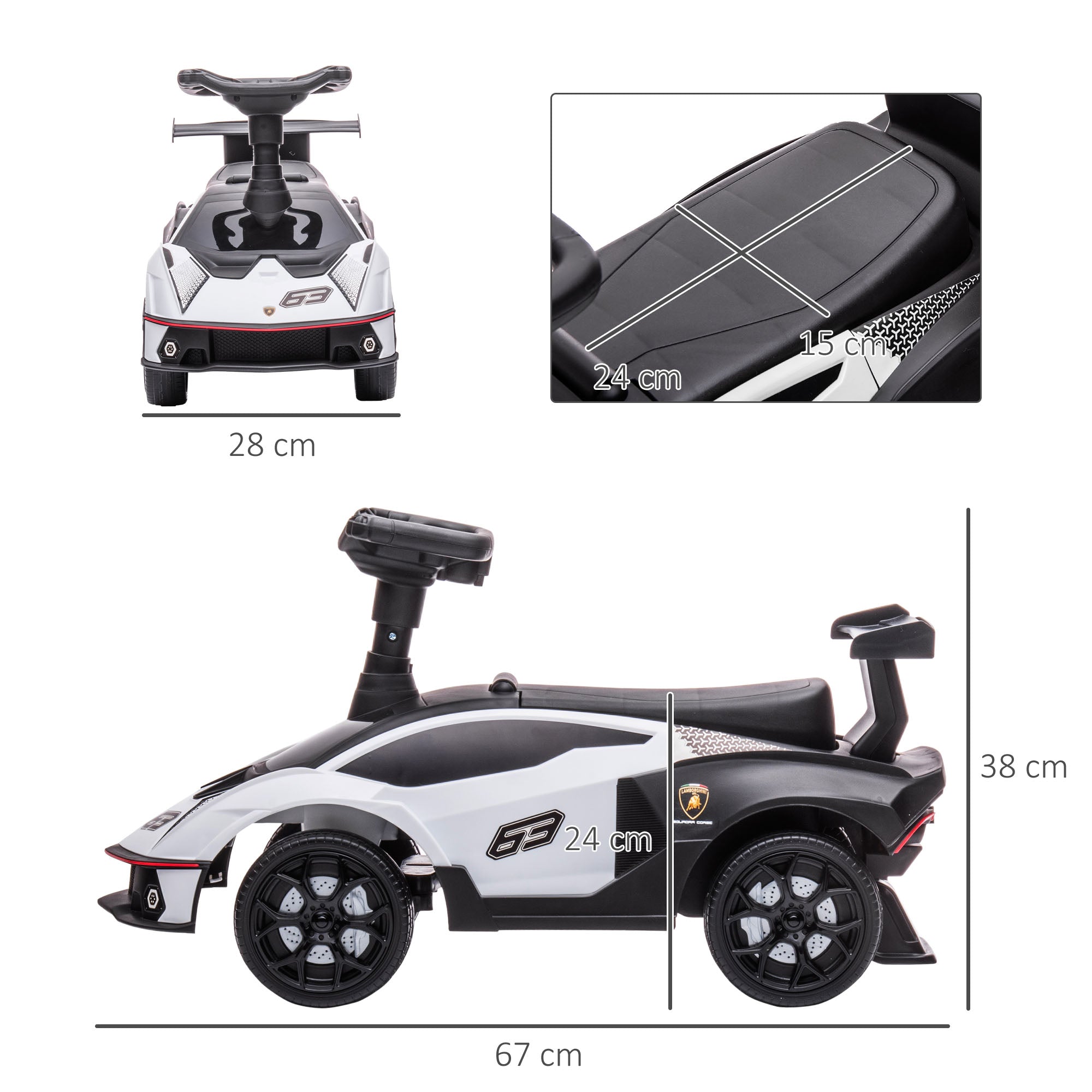 AIYAPLAY Rutscher Lamborghini-lizenziert, Rutscherauto mit Soundeffekten, Kippschutz, 67 cm x 28 x 38 cm