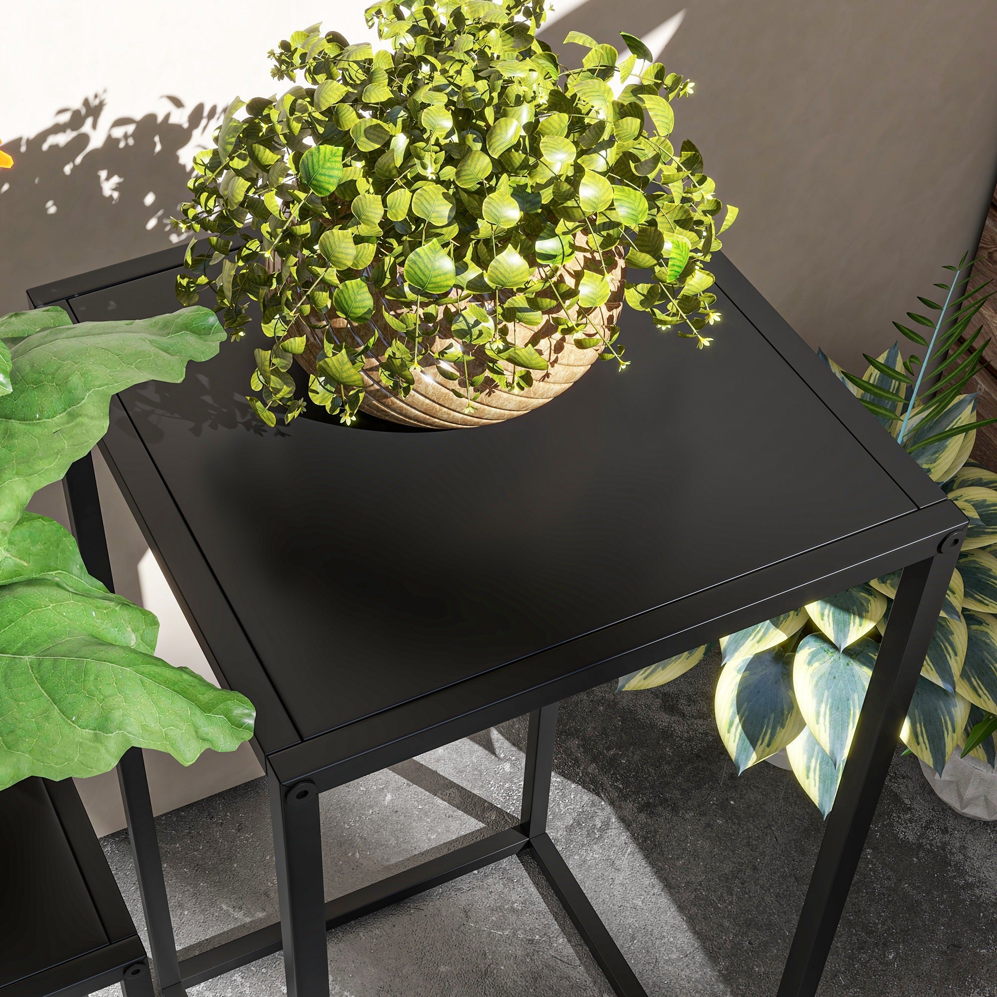 Outsunny Blumenständer, 2er-Set, Skandinavisches Design, Metallrahmen, 58,5/65cm Höhe, Schwarz
