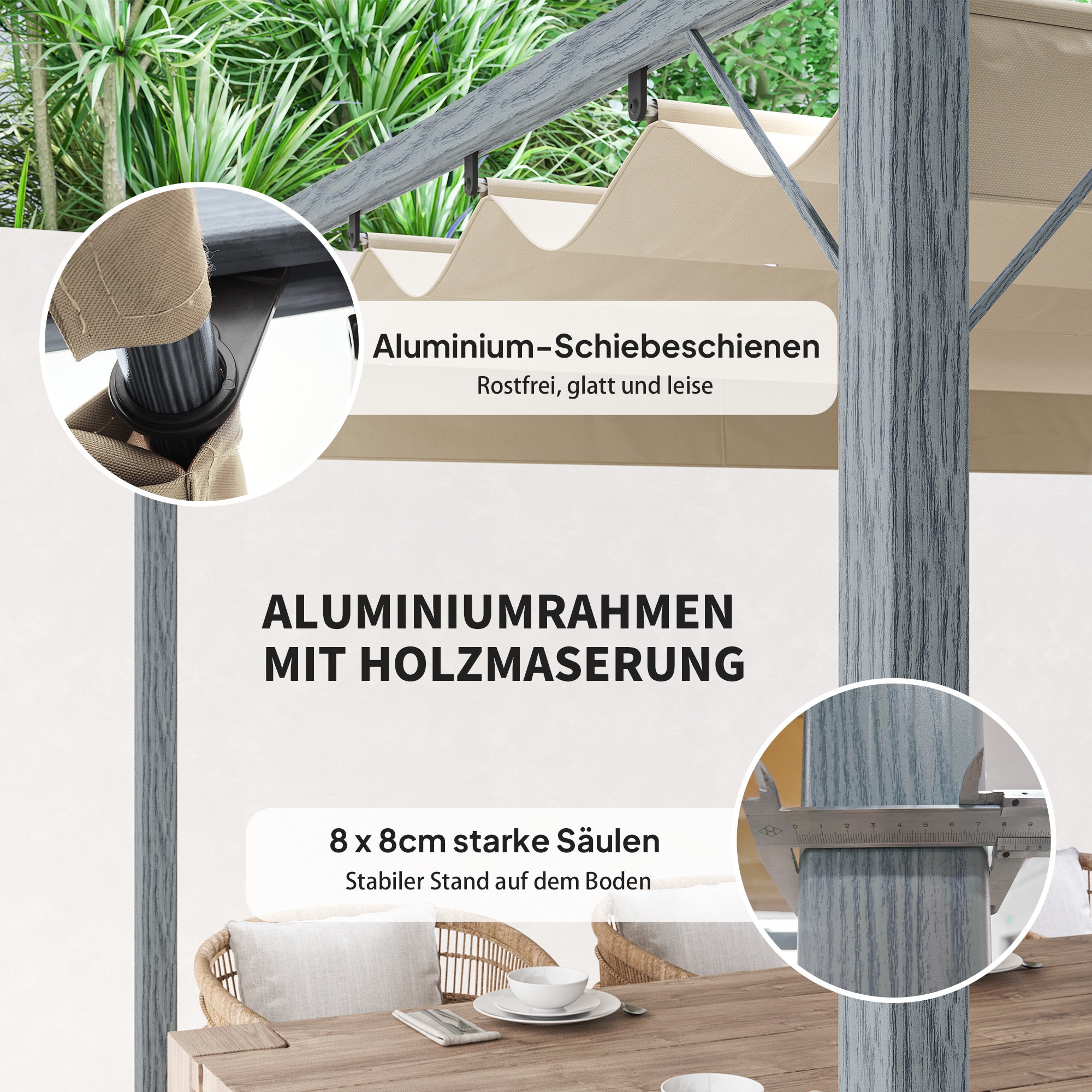 Outsunny 3 x 3 m Garten-Pergola, Verstellbares Terrassendach, Aluminium-Rahmen, UPF30+ Sonnenschutz, Grau