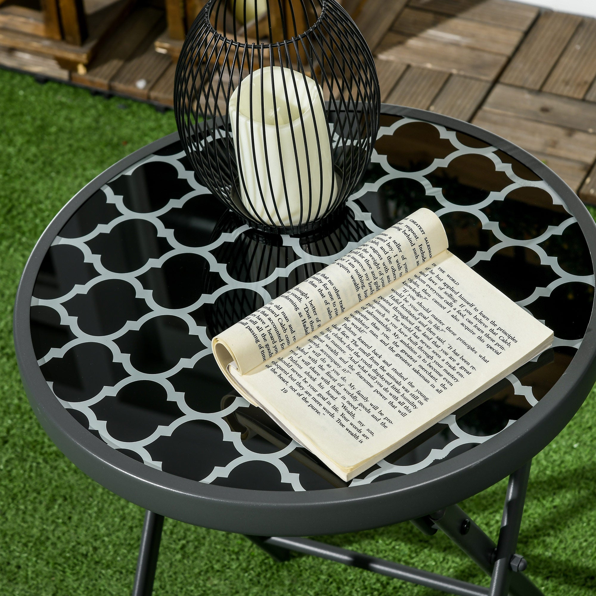 Outsunny Gartentisch Klapptisch Garten-Klapptisch, rund, wetterbeständig, klappbar,  Ø45 x 50 cm, Schwarz
