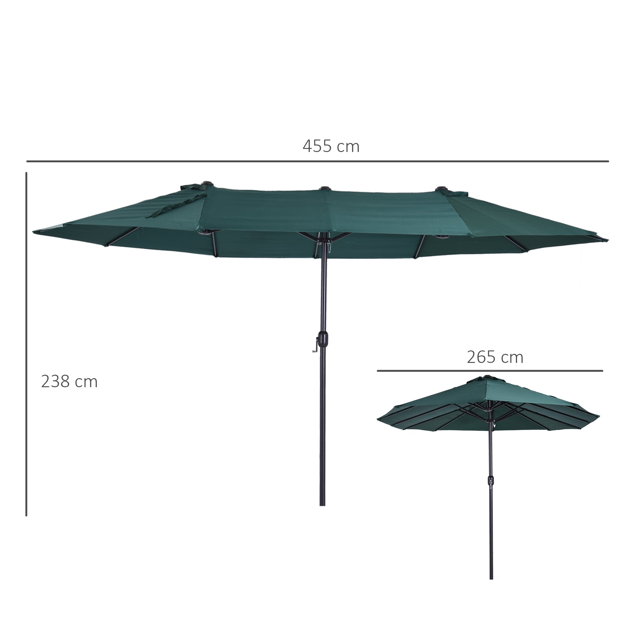 Outsunny Sonnenschirm Gartenschirm Marktschirm Doppelsonnenschirm Terrassenschirm mit Handkurbel Dunkelgrün Oval 460 x 270 x 240 cm
