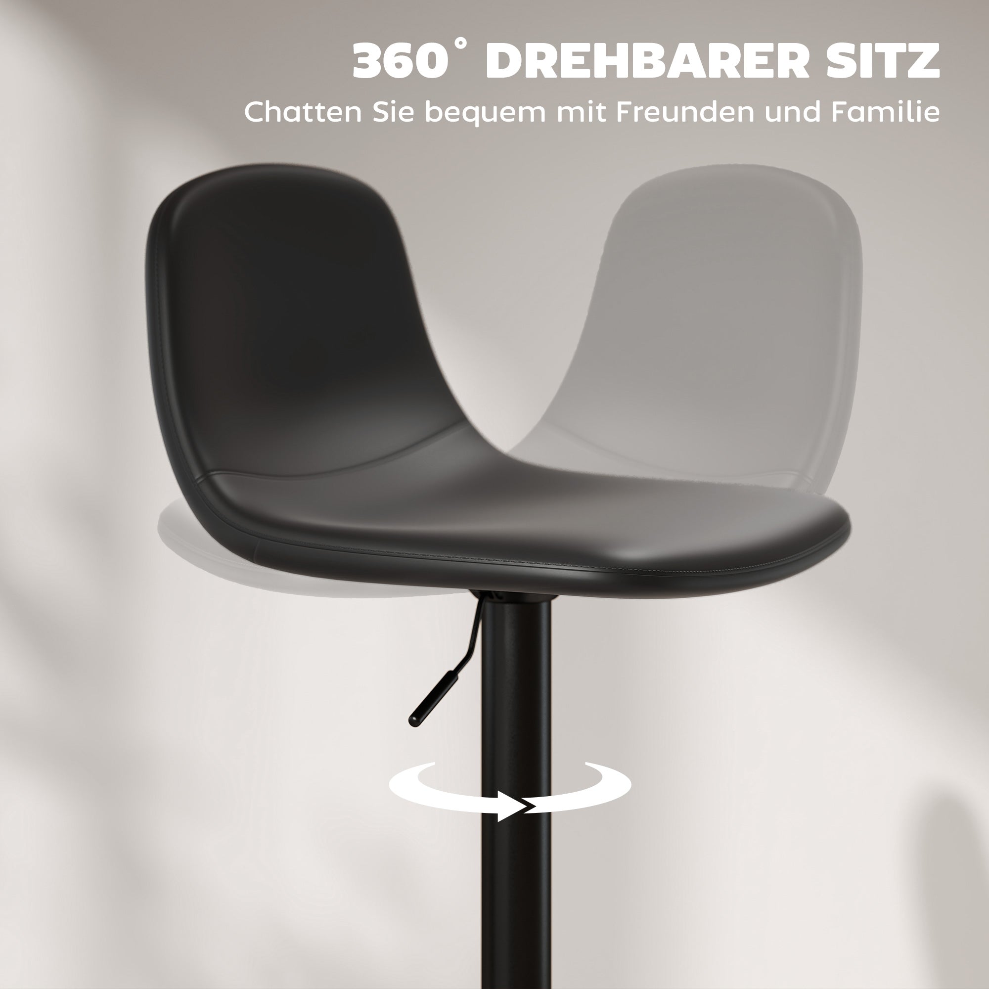 HOMCOM 2er-Set Barhocker, Barstühle mit Kunstlederbezug, drehbar, mit Rückenlehne und Fußstütze, Metallbasis, Schwarz