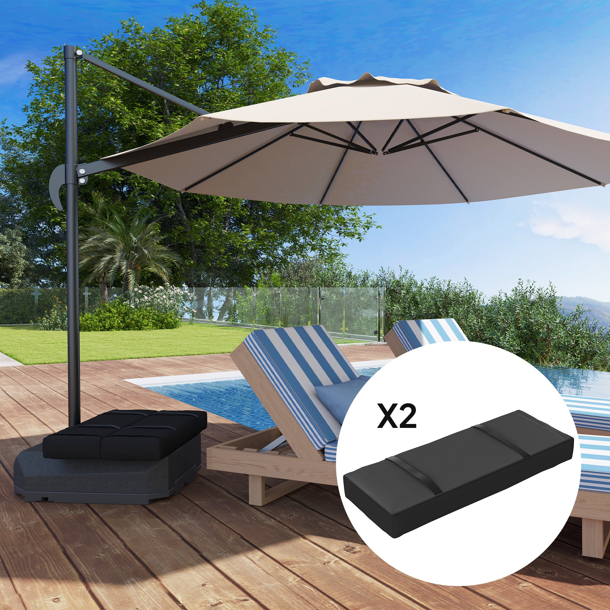 Outsunny 2er Set Sandsäcke für Sonnenschirm auffüllbare bis 25 kg Sandsack für Schirmständer 600D Oxford Schwarz