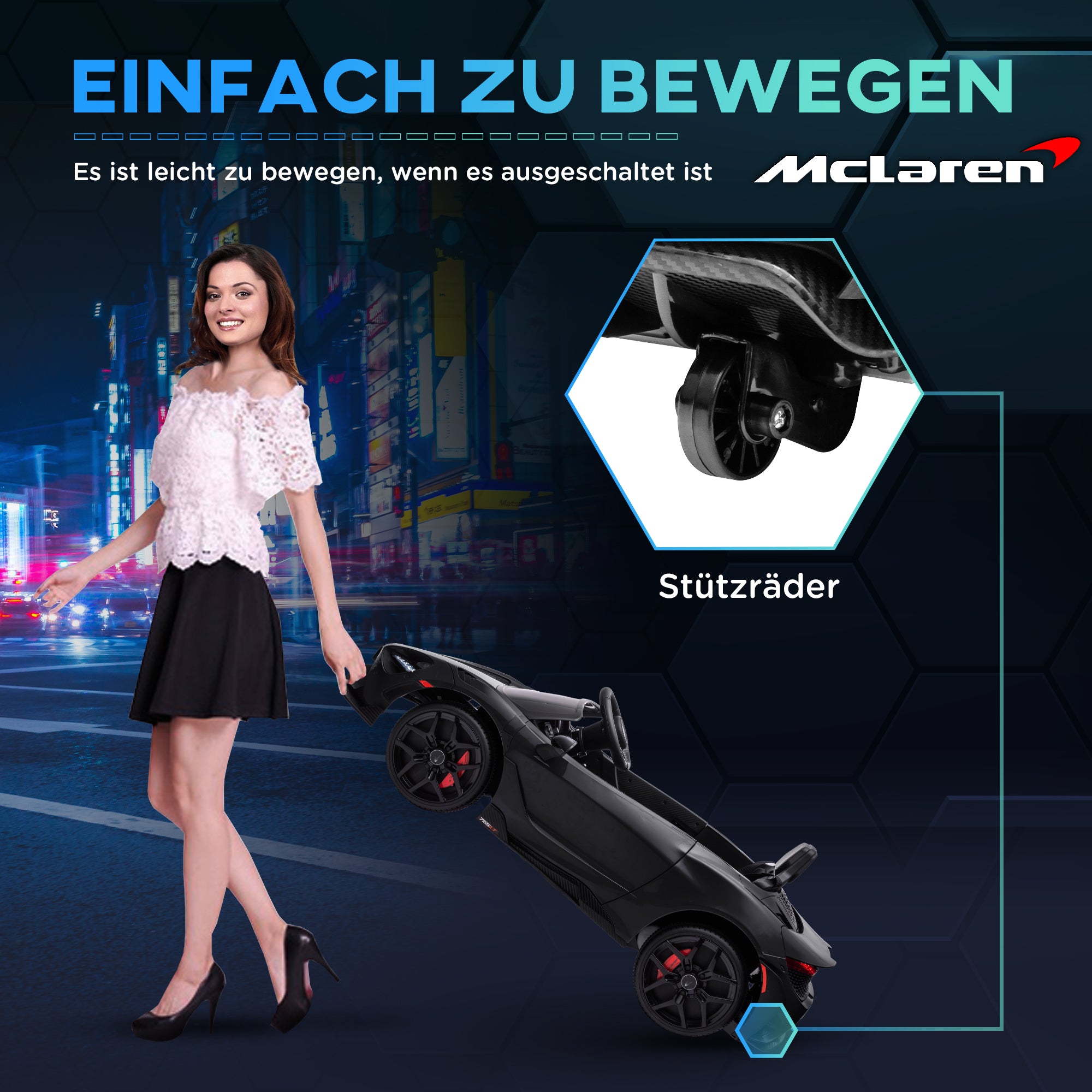 AIYAPLAY Kinder-Elektroauto mit Flügeltüren, fernsteuerbar, mit sanftem Antrieb und LED-Lichtern, Schwarz