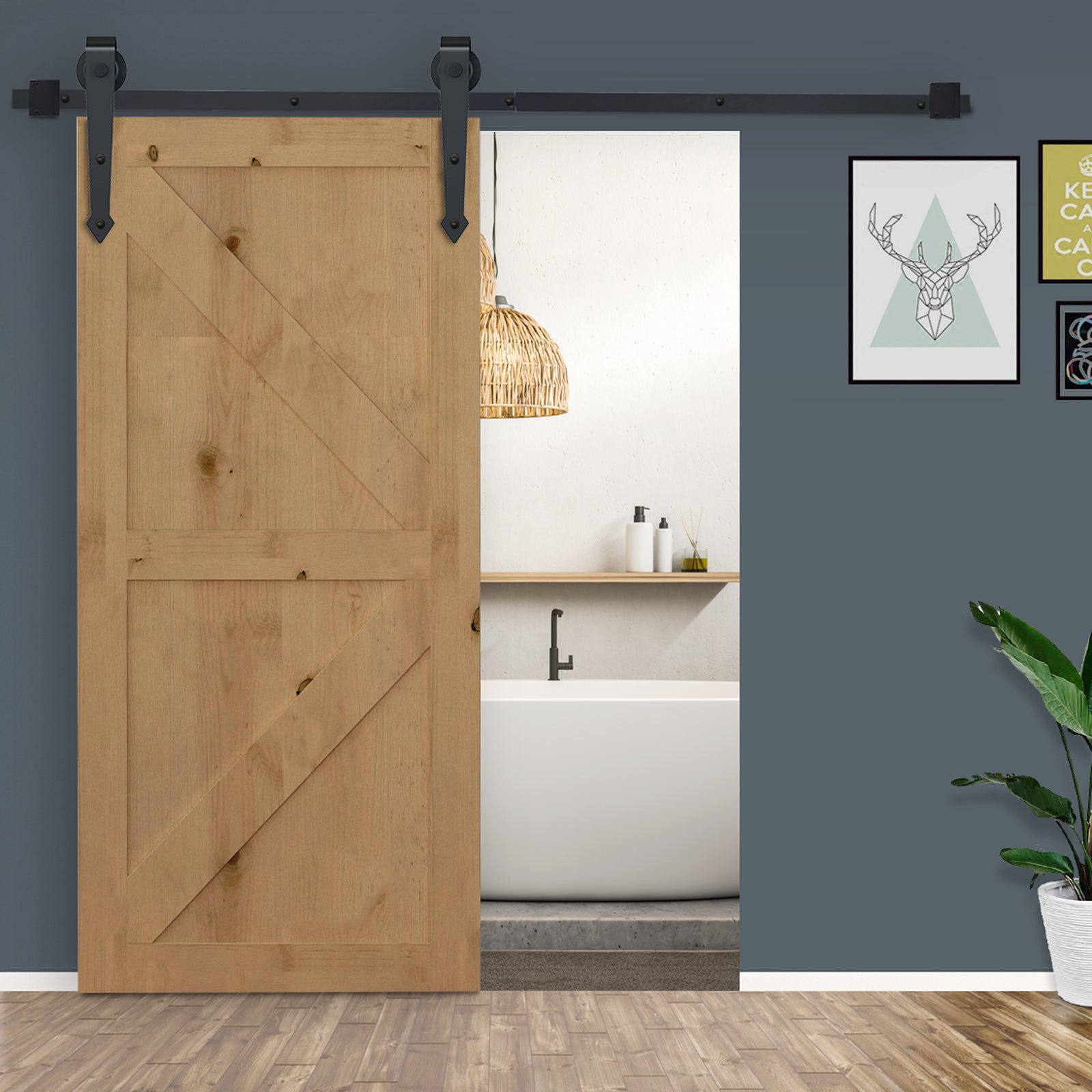 HOMCOM Schiebetür-Kit, rustikales Design, Kohlenstoffstahl, trägt bis zu 100 kg pro Paneel