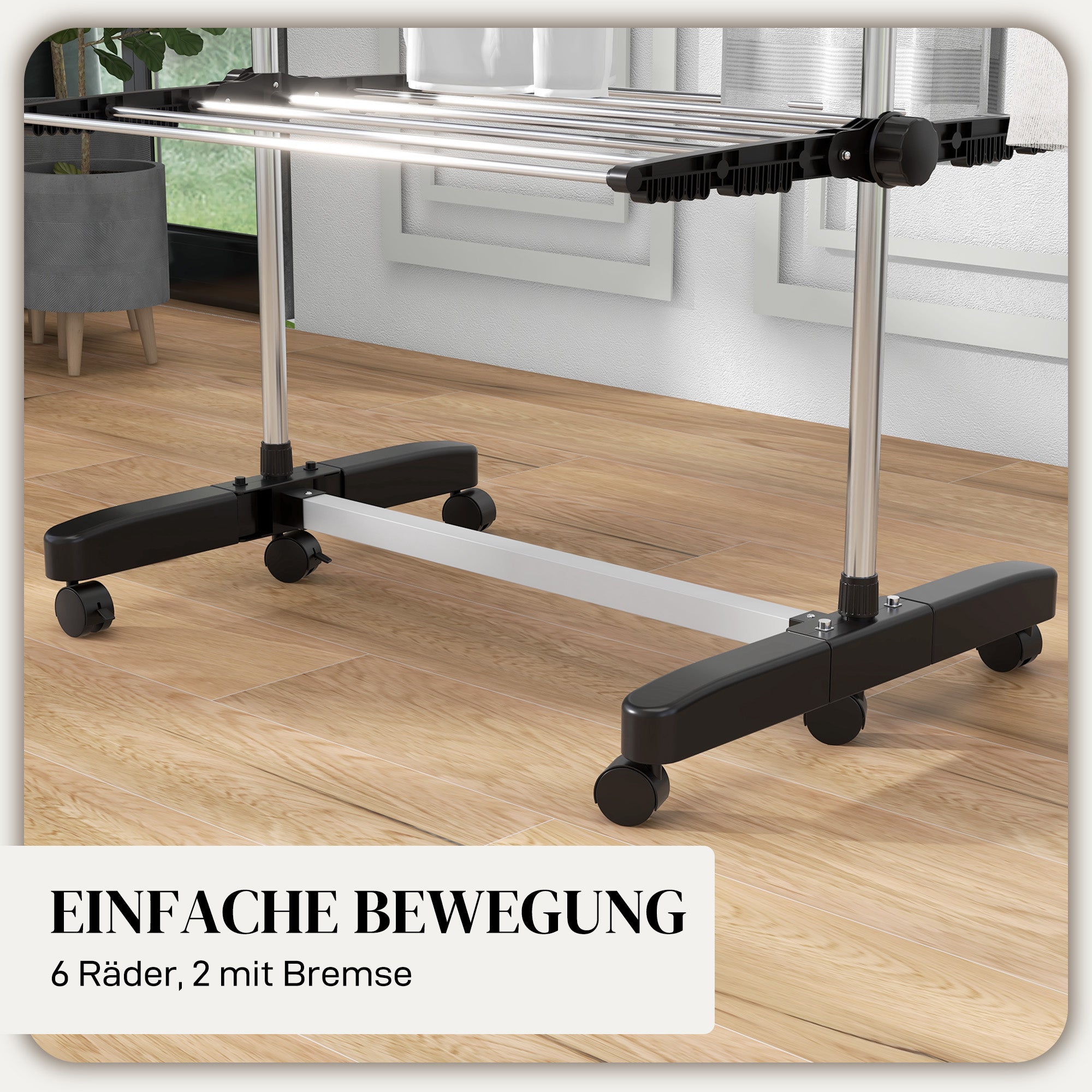 HOMCOM Wäschenständer Wäschetrockner 5 Ebenen, klappbar, One-Klick-System, 142 cm x 55 cm x1 72 cm, Schwarz + Silber