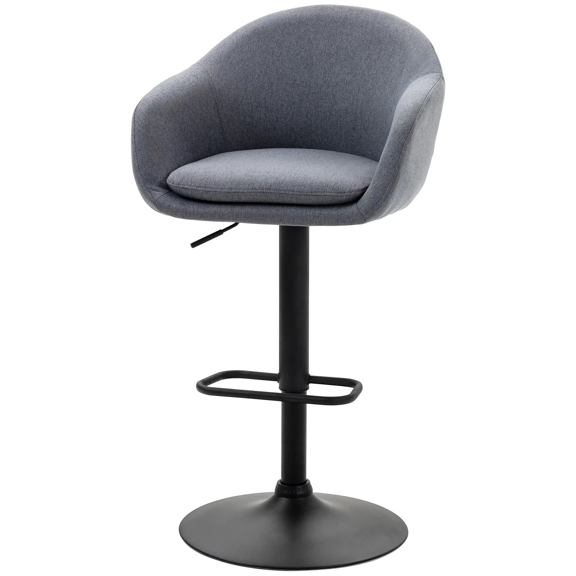 HOMCOM Barhocker höhenverstellbar mit Lehne und mit Fußstütze; Leinenoptik, 54 cm x 54 cm x 112 cm, Grau