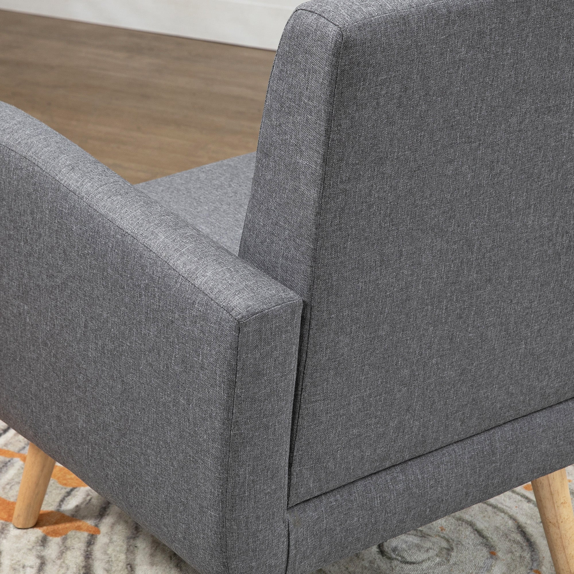 HOMCOM Sessel im Skandi-Design, Akzentsessel, Knopfheftung, Natur + Hellgrau