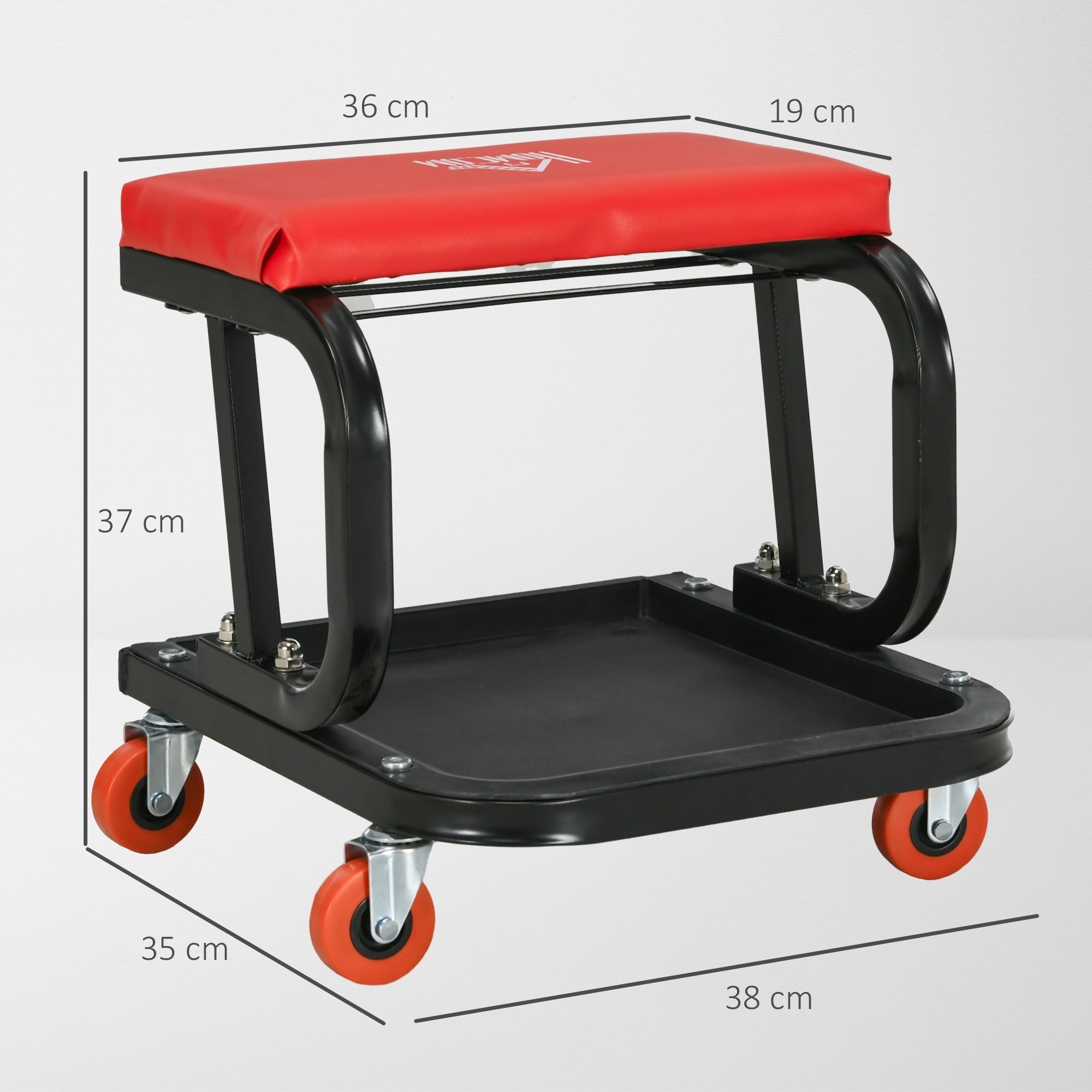 HOMCOM Werkstatthocker, robust & komfortabel, 38x35x37cm, Rot/Schwarz