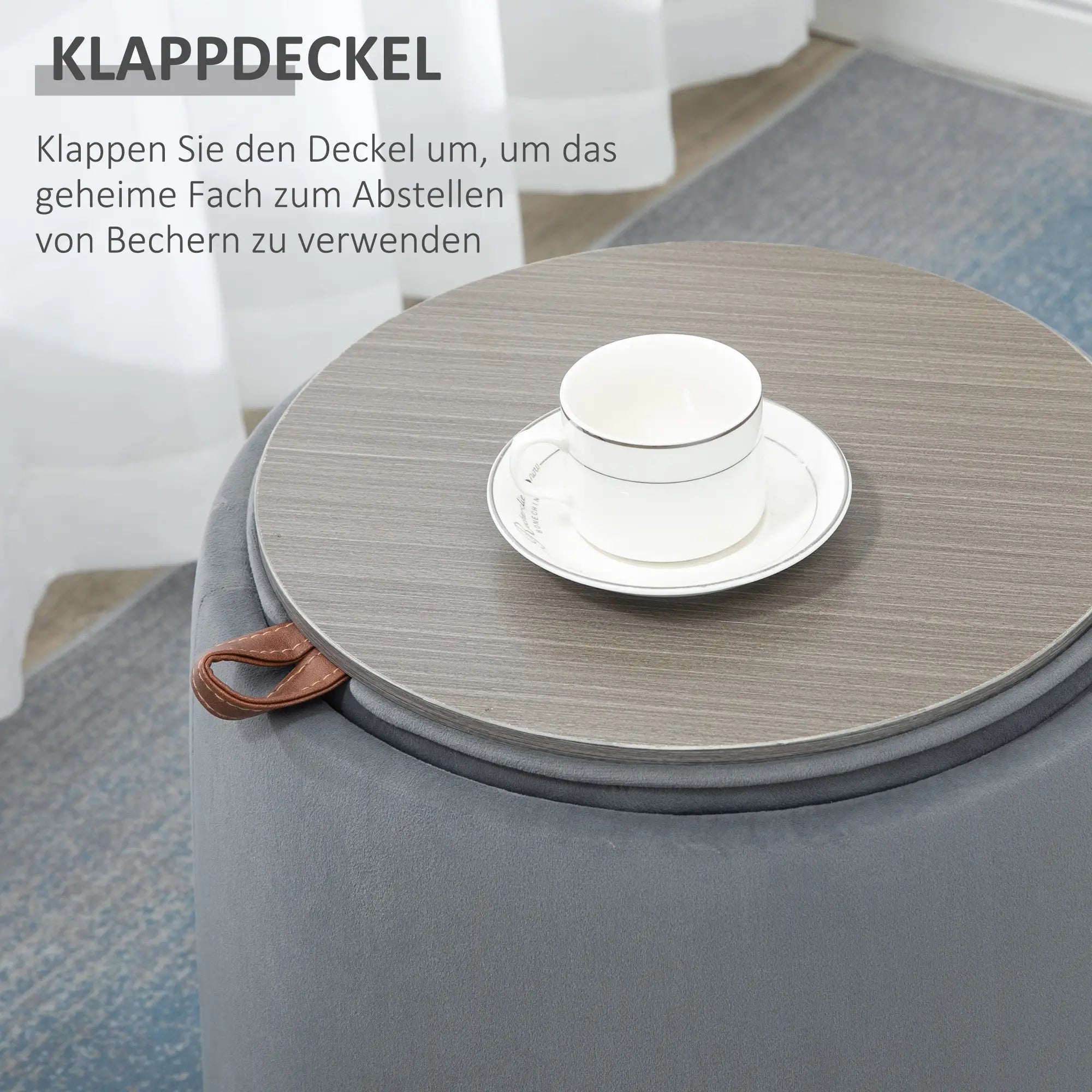 HOMCOM 2-in-1 Hocker in Samtoptik inklusive Stauraum und abnehmbaren Deckel Ø44 cm x 47,5 cm Grau
