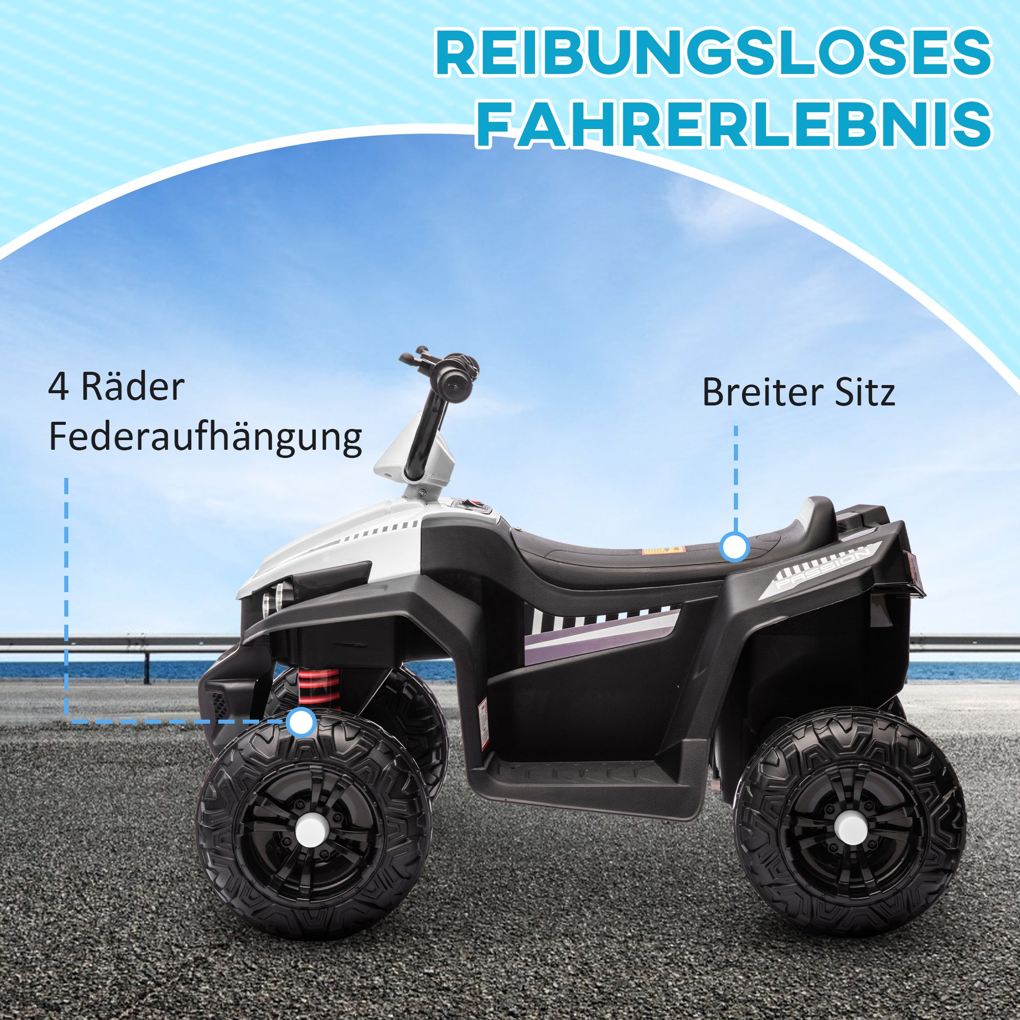 AIYAPLAY Elektro-Kinderquad, Licht & Musik, Federung, 5 km/h, 50 Min. Fahrzeit, für 3-5 Jahre, Weiß