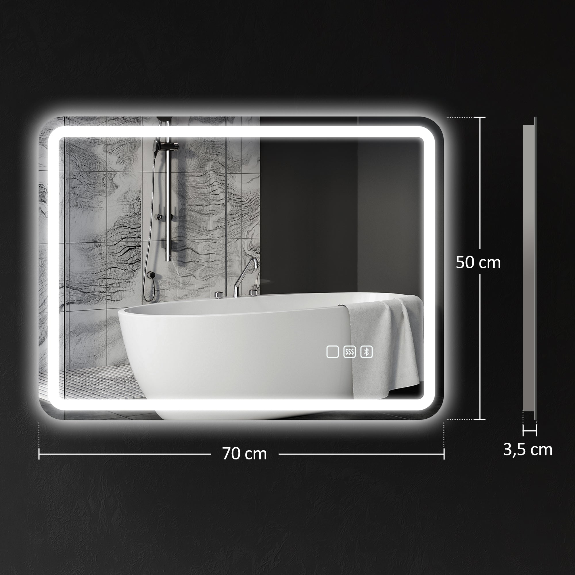 HOMCOM Badezimmerspiegel mit LED-Beleuchtung, Anti-Beschlags-Pad, 3 verstellbare Farben, Silberfarben