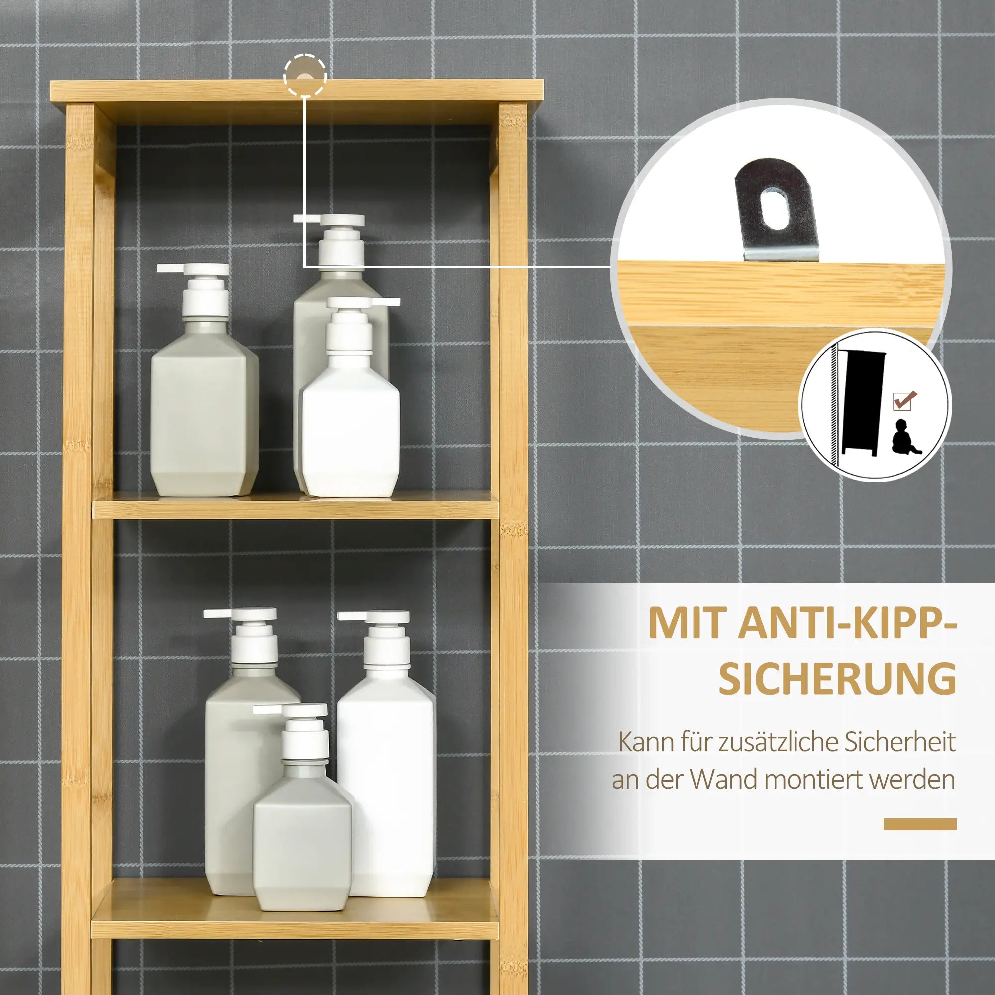 kleankin Badezimmerschrank Hochschrank viel Stauraum Lamellentür Bambus