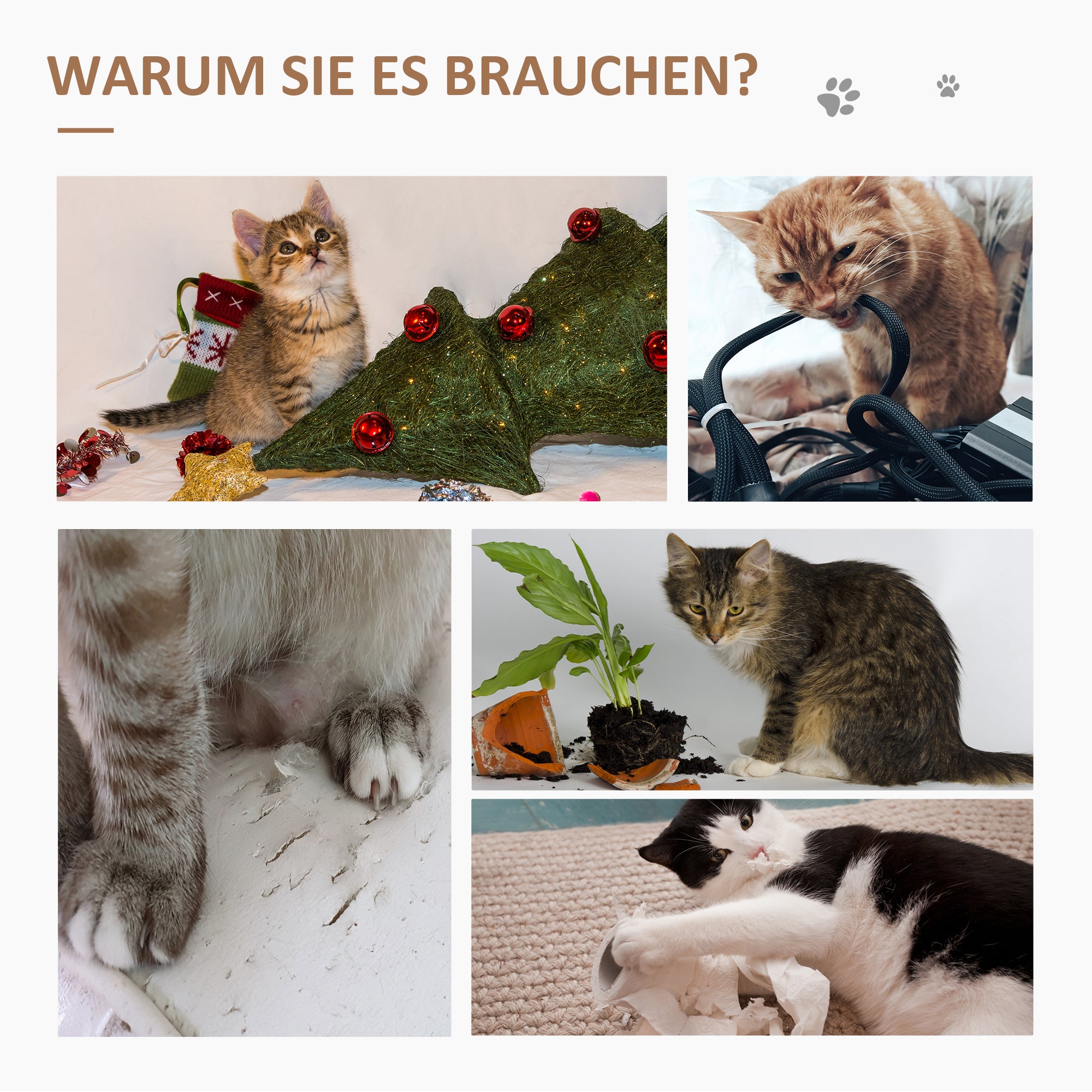 PawHut Katzenbaum Katzenkratzbaum Katzen Kletterbaum Kratzbaum Spielzeug Tunnel Beige L50 x B40 x H105 cm