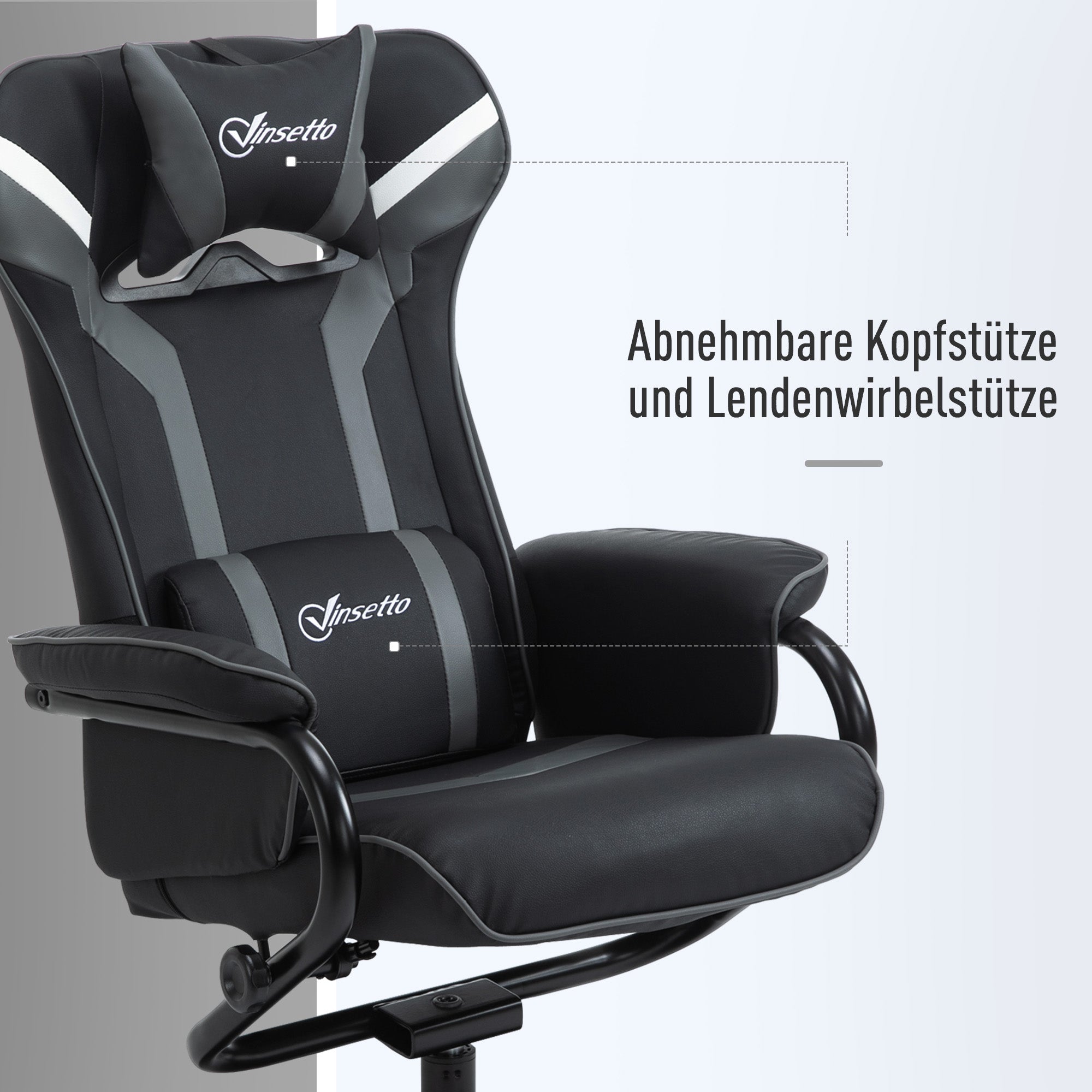 Vinsetto Relaxsessel neigbar mit Hocker 67 x 82,5 x 103cm Stahl Schwarz+Grau