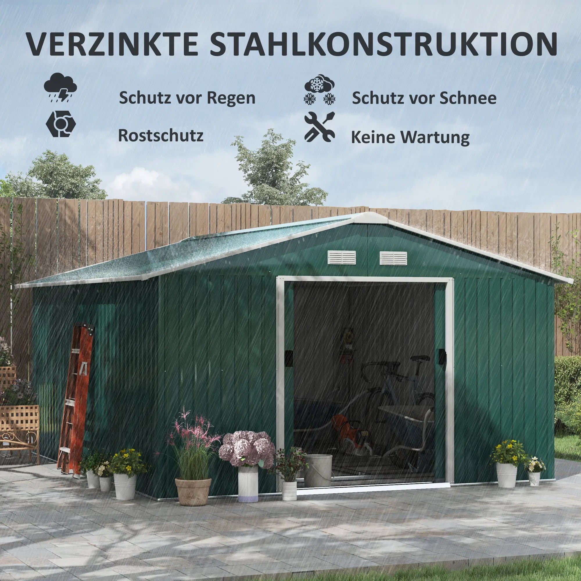 Outsunny Gerätehaus 12,4 m² Stahl Gartenhaus mit Schiebetür