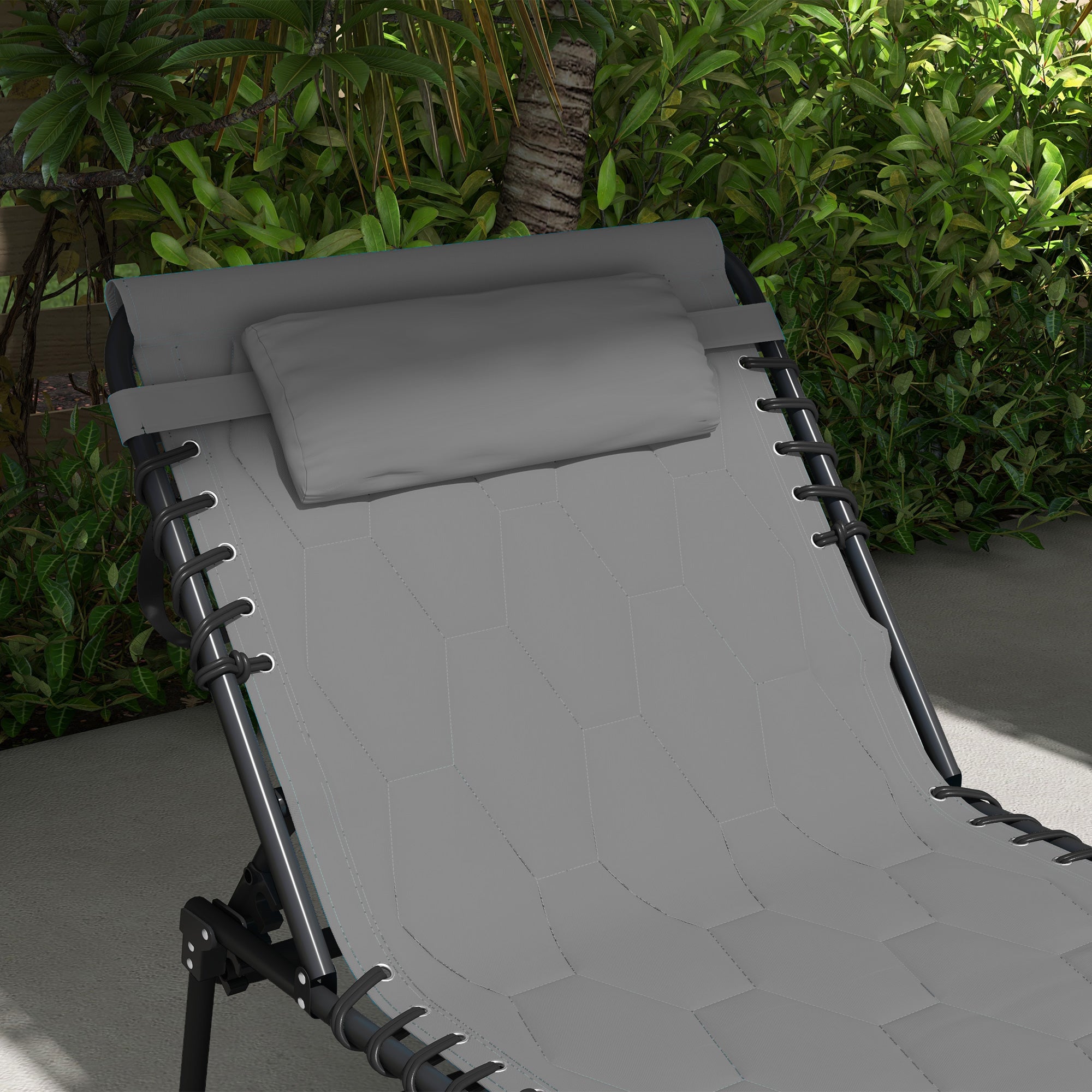 Outsunny Sonnenliege Liegestuhl Gartenliege, klappbar, inkl. Kissen, wetterbeständig; 188 cm x 65 cm x 36 cm, Grau + Schwarz