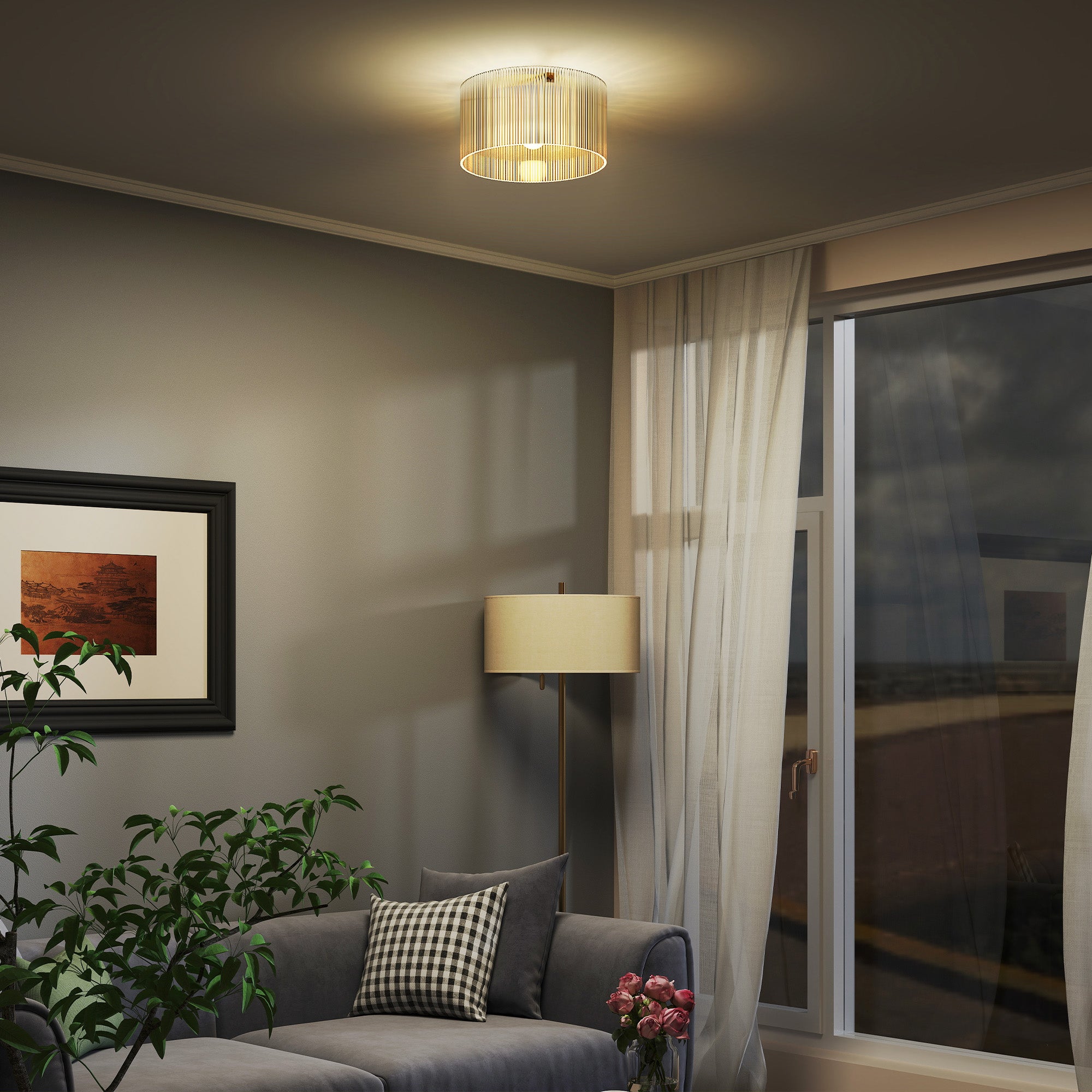 HOMCOM Deckenlampe mit Acryllampenschirm, Metall, Halogen- und LED-kompatibel