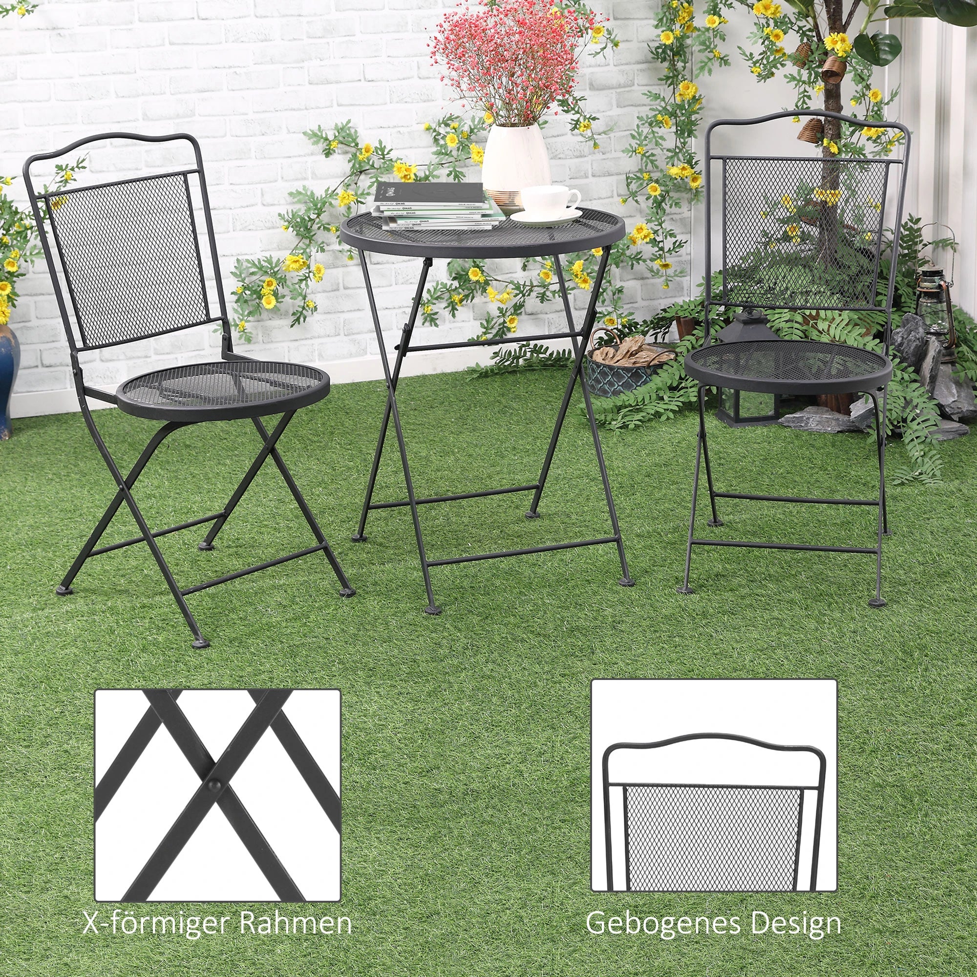 Outsunny Gartenmöbelset 3-teilig faltbar Balkonset Outdoor