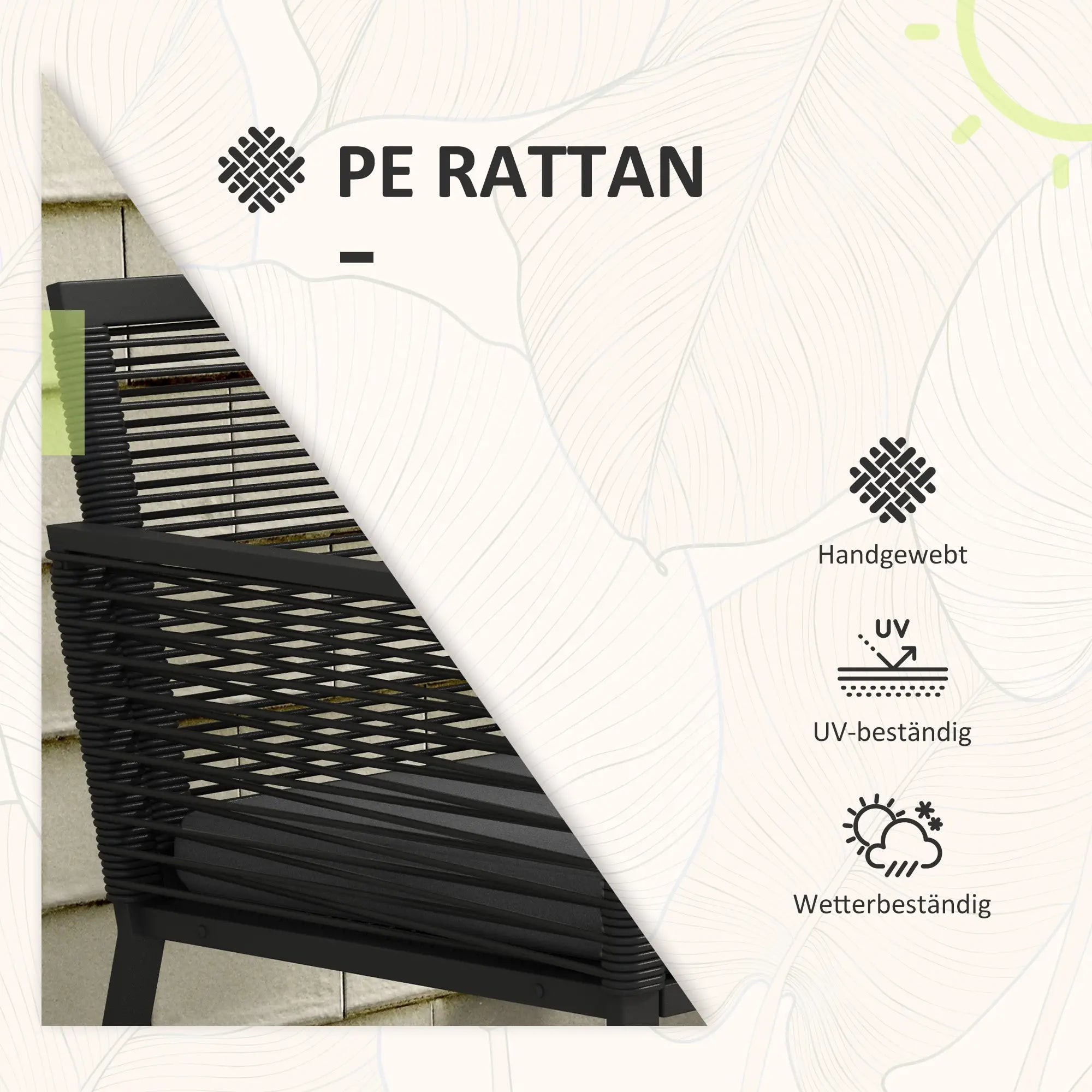 Outsunny Rattan Gartenmöbel Set 3-teilig Outdoor mit Sitzkissen